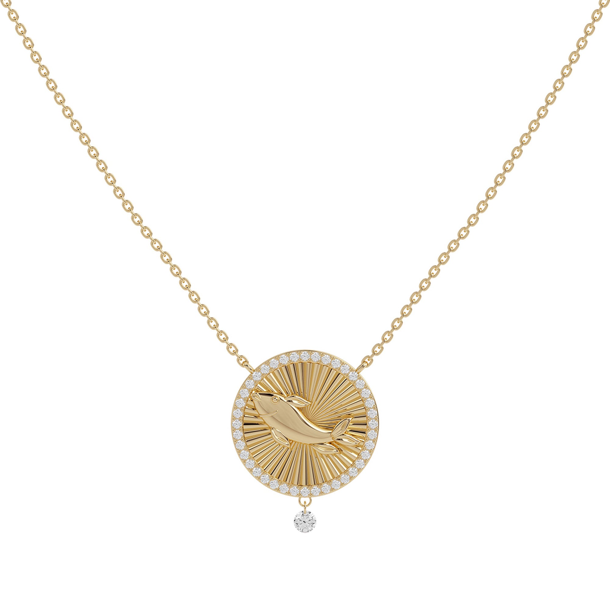 Collier Céleste Médaillon Poissons serti de diamants - Or Jaune
