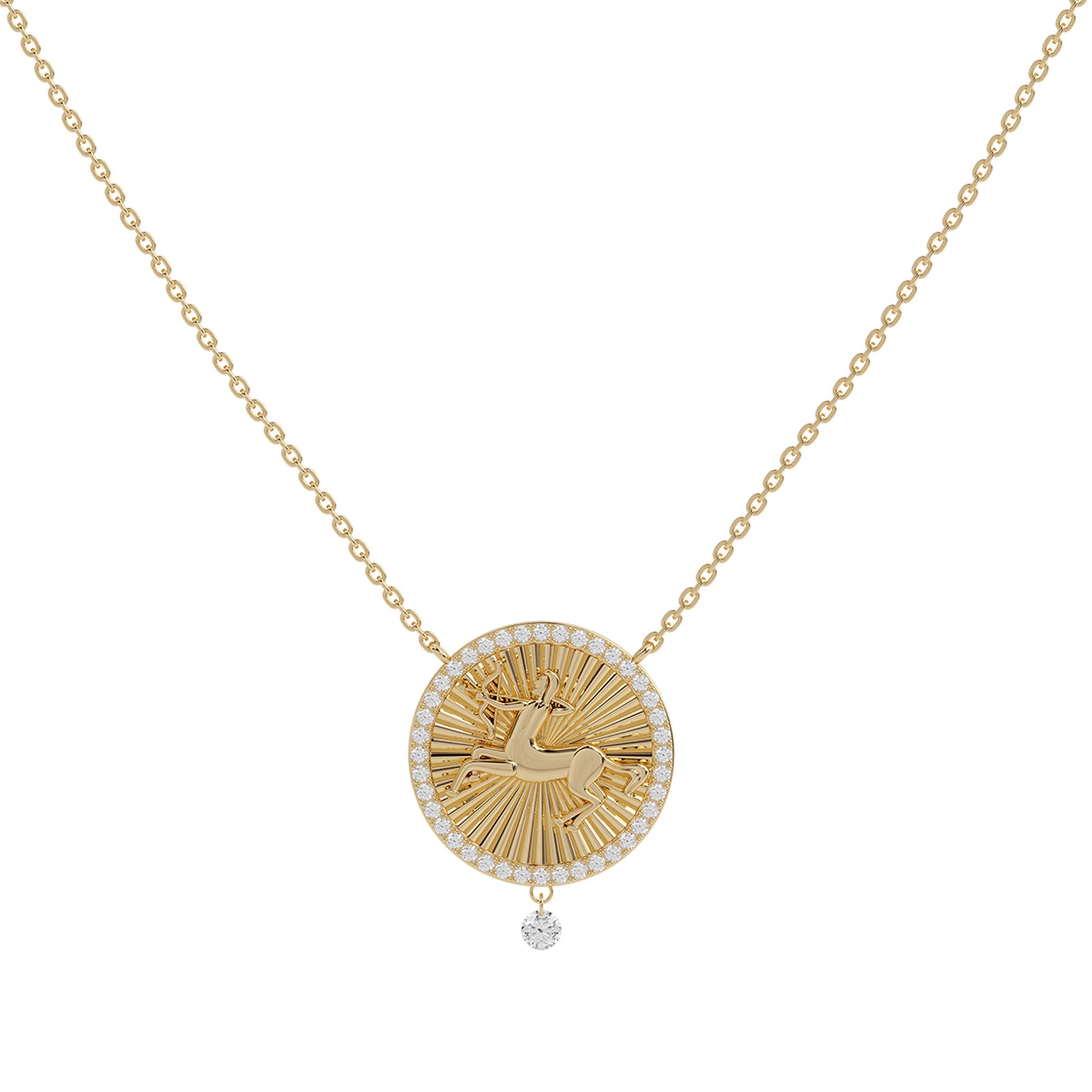 Collier Céleste Médaillon Sagittaire serti de diamants - Or Jaune