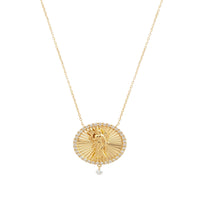 Collier Céleste Médaillon Vierge serti de diamants - Or Jaune