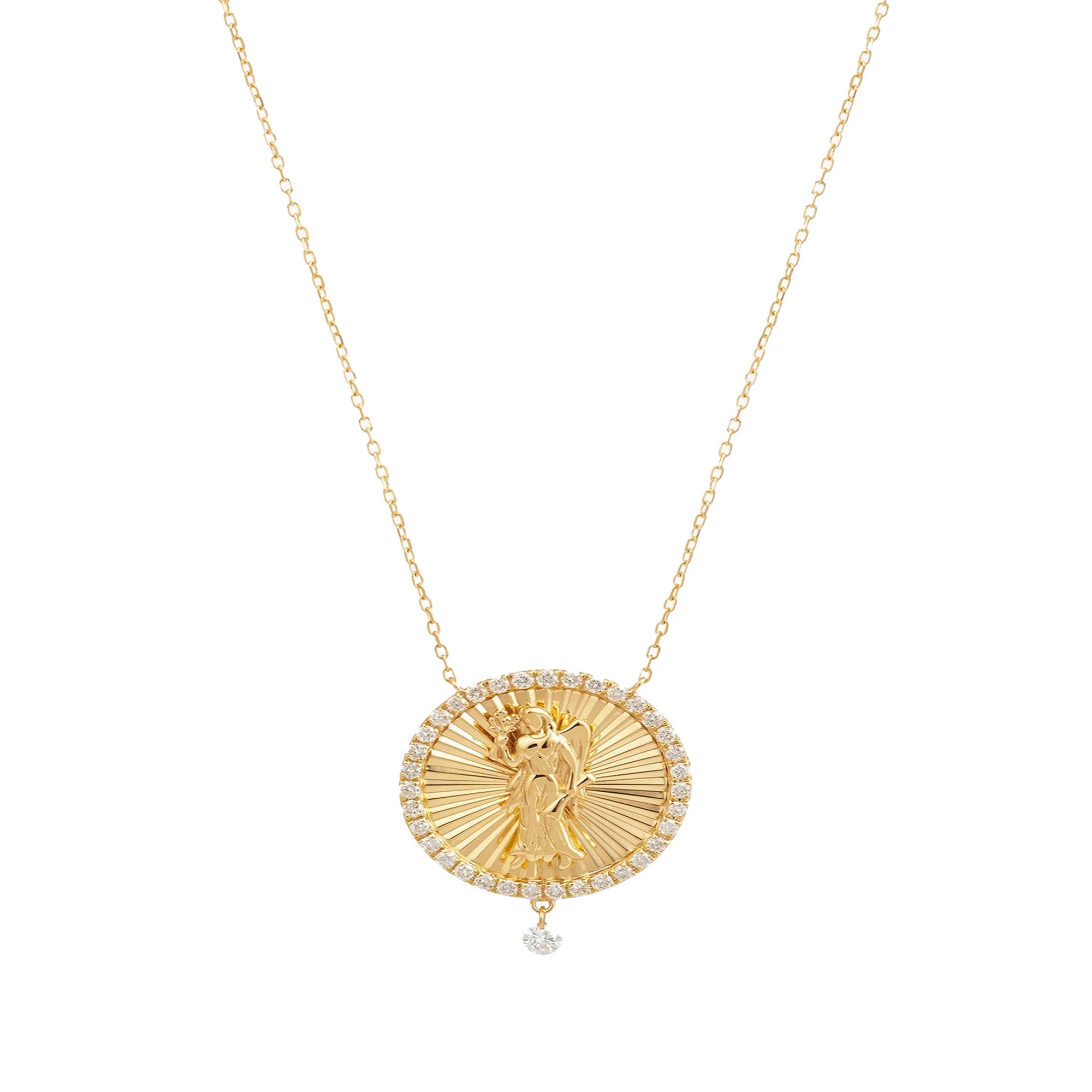 Collier Céleste Médaillon Vierge serti de diamants - Or Jaune