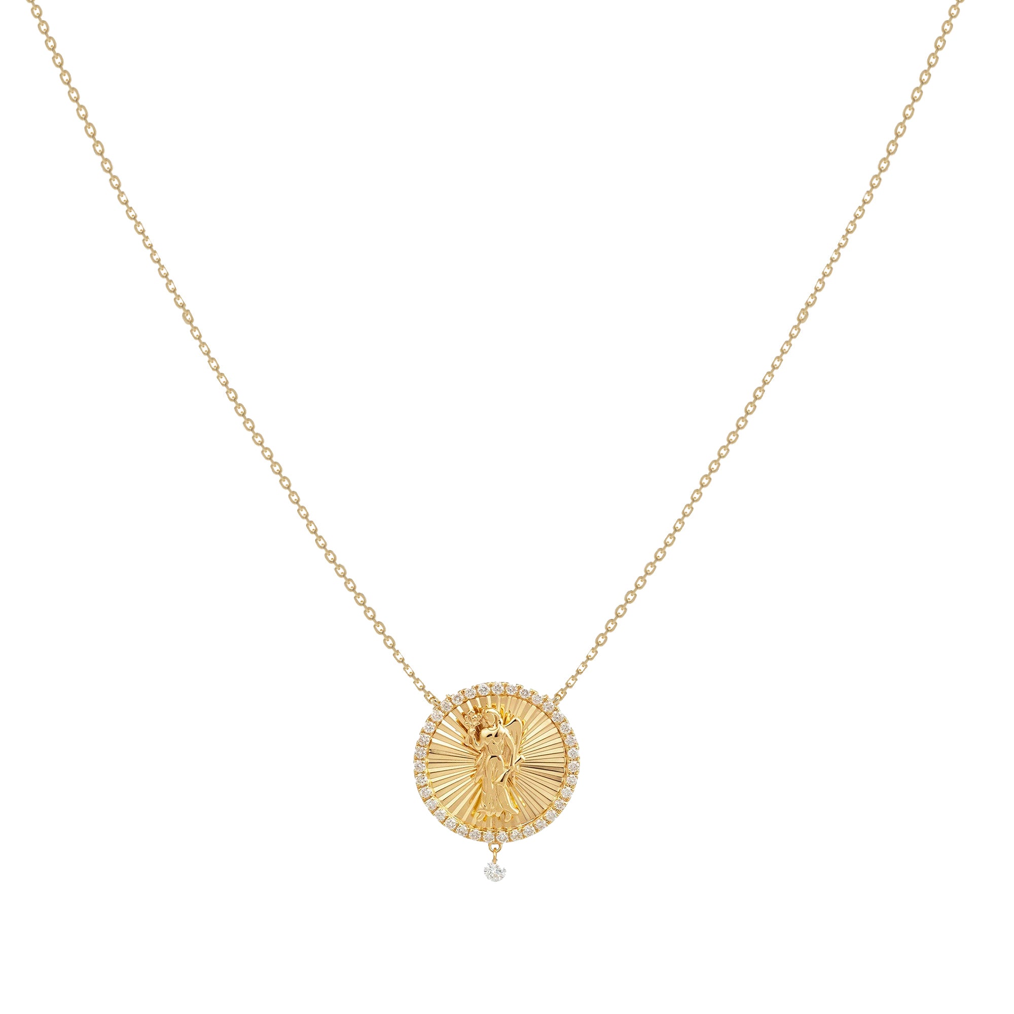 Collier Céleste Médaillon Vierge serti de diamants - Or Jaune