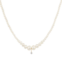 Collier de perles Aphrodite serti d'un diamant - Or Jaune