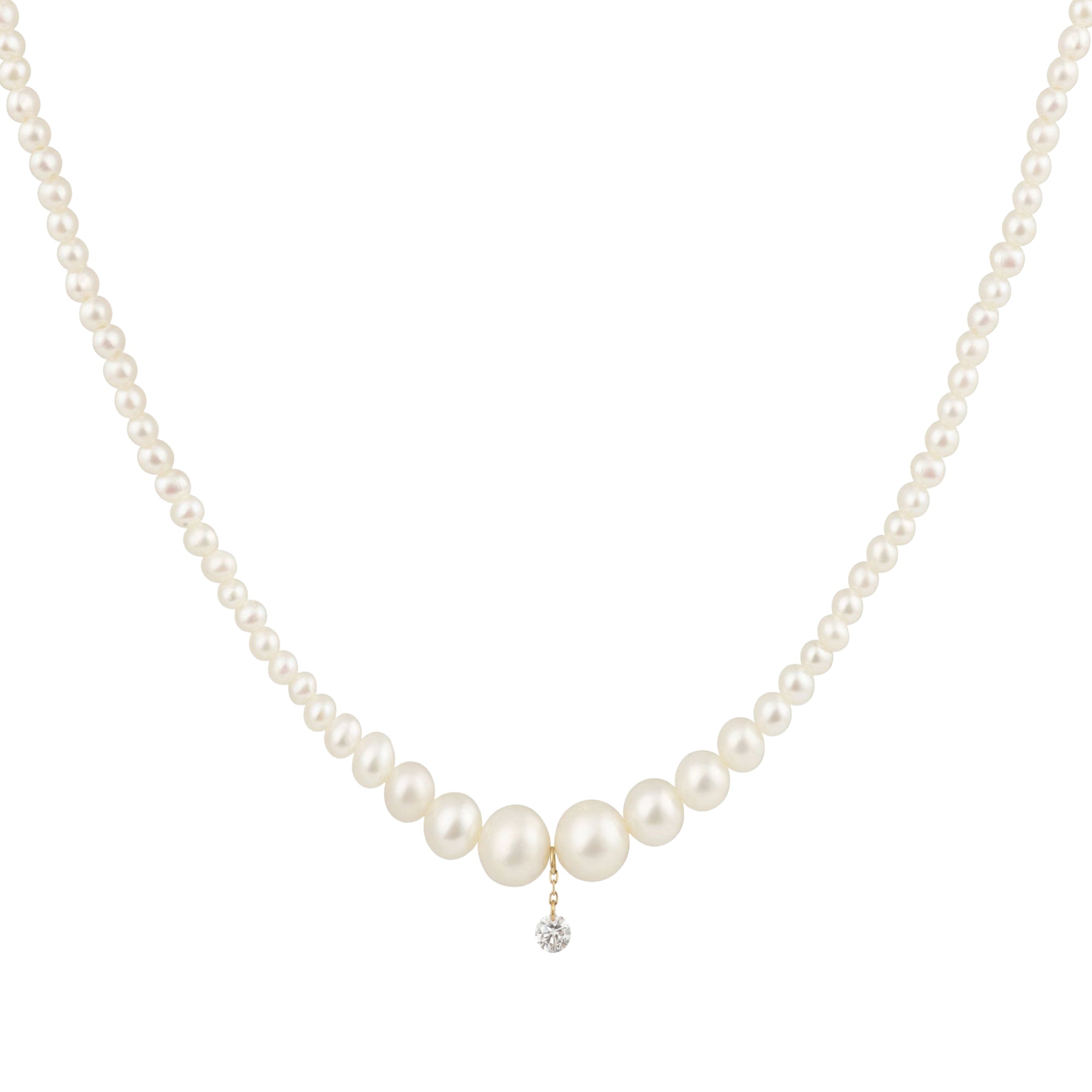Collier de perles Aphrodite serti d'un diamant - Or Jaune