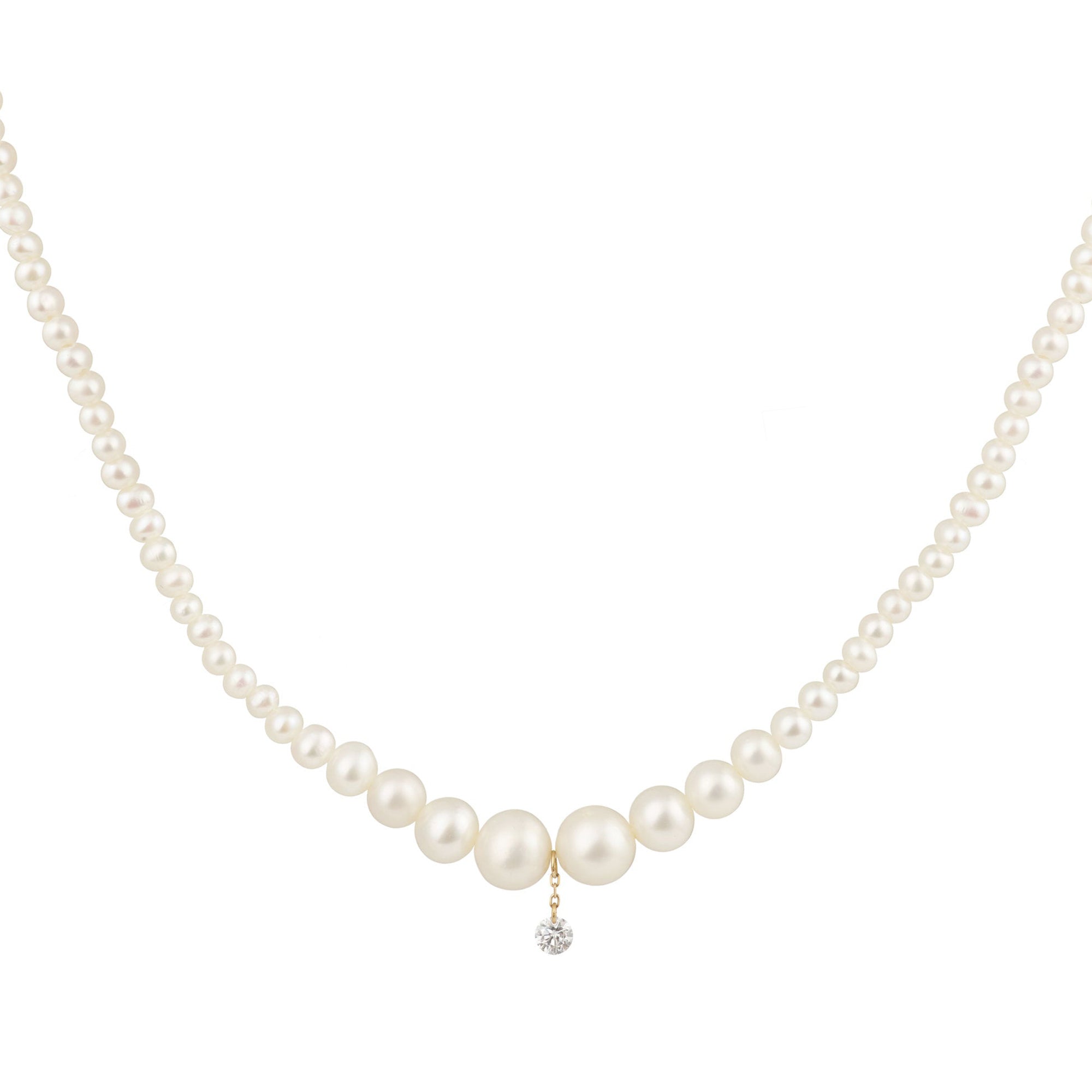 Collier de perles Aphrodite serti d'un diamant - Or Jaune