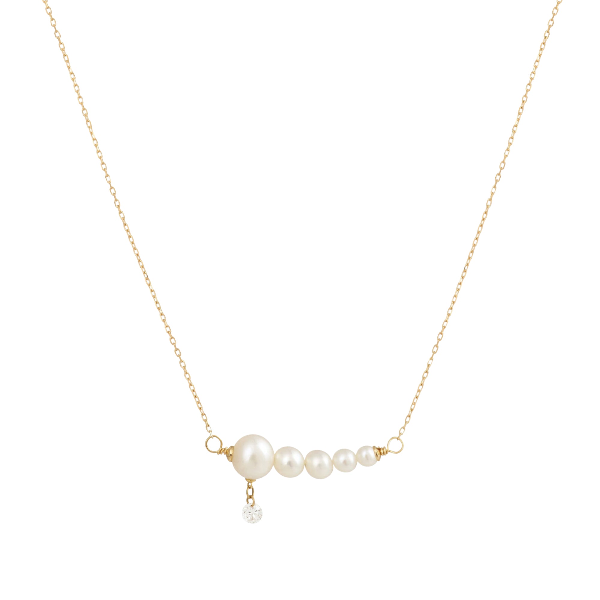 Collier Aphrodite orné de perles & serti d'un diamant - Or Jaune