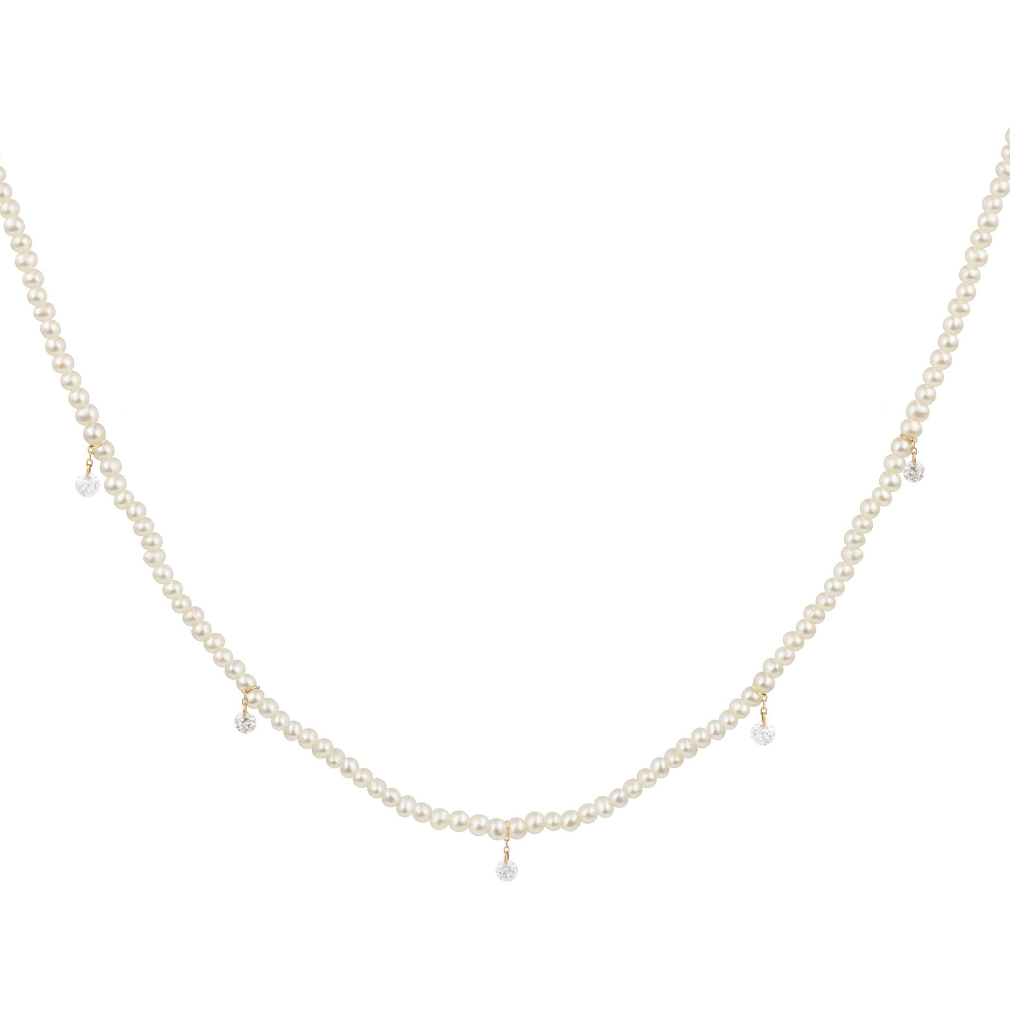 Collier de perles Aphrodite serti de diamants - Or Jaune