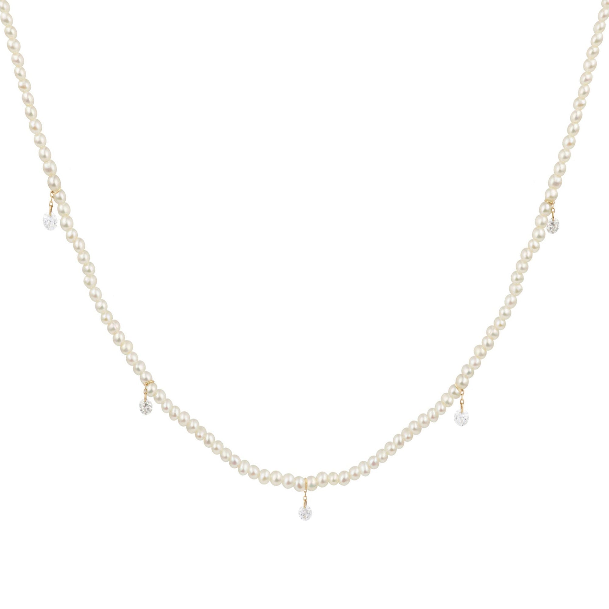 Collier de perles Aphrodite serti de diamants - Or Jaune