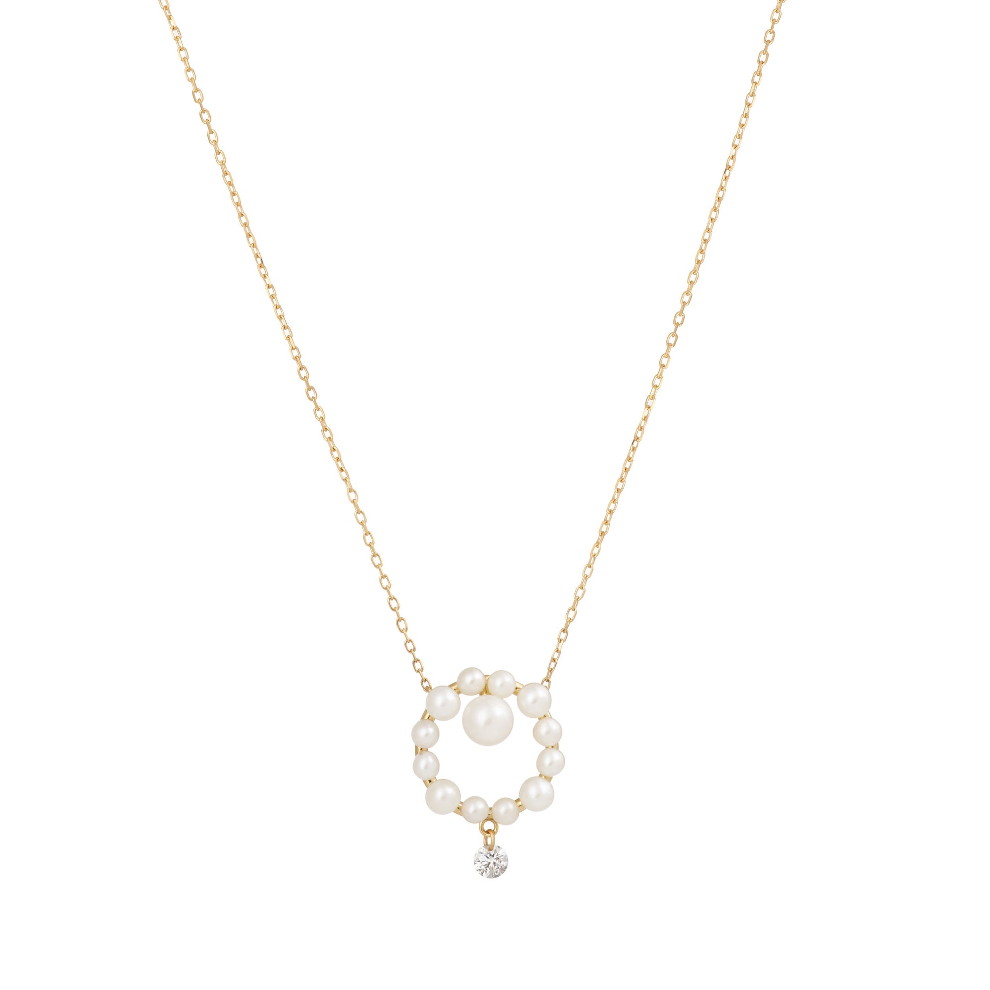 Collier Aphrodite cercle orné de perles & serti d'un diamant - Or Jaune