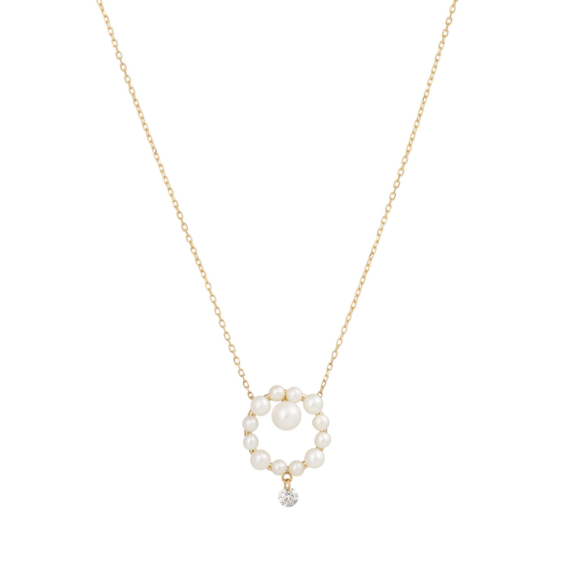 Collier Aphrodite cercle orné de perles & serti d'un diamant - Or Jaune