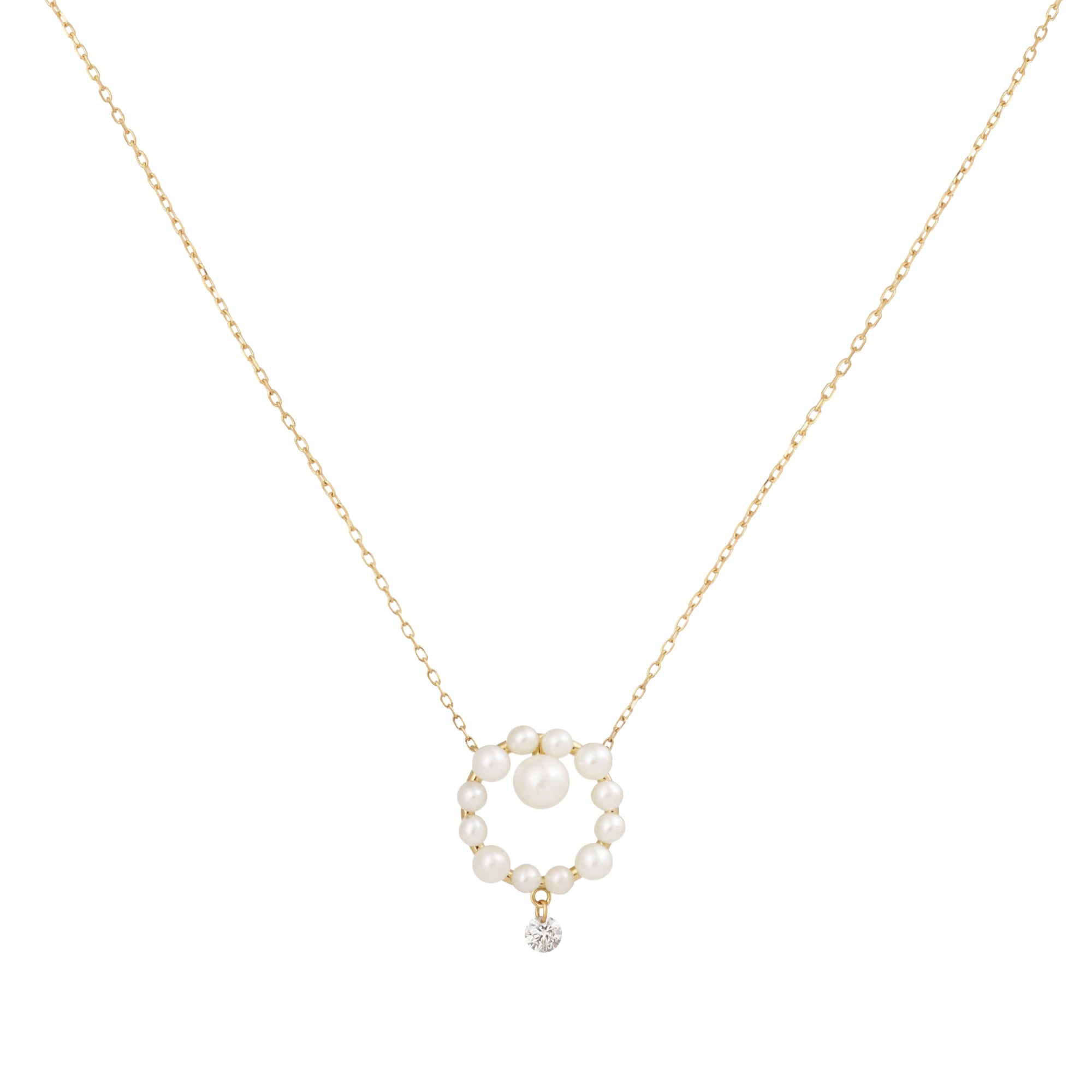 Collier Aphrodite orné de perles & serti d'un diamant - Or Jaune
