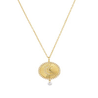 Collier Talisman Porte-bonheur Lune serti de diamants - Plaqué Or