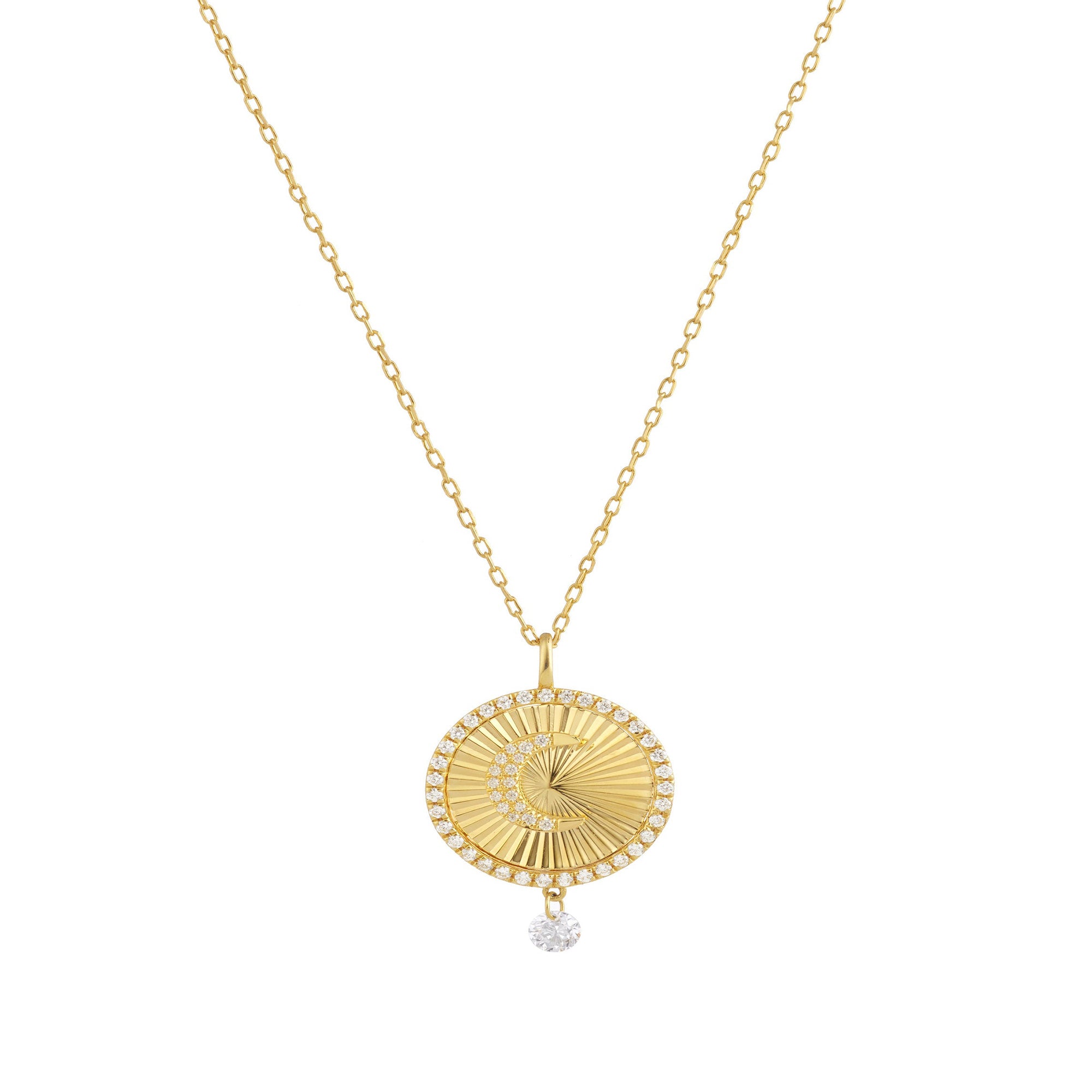 Collier Talisman Porte-bonheur Lune serti de diamants - Plaqué Or