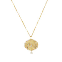 Collier Talisman Porte-bonheur Œil serti de diamants - Plaqué Or