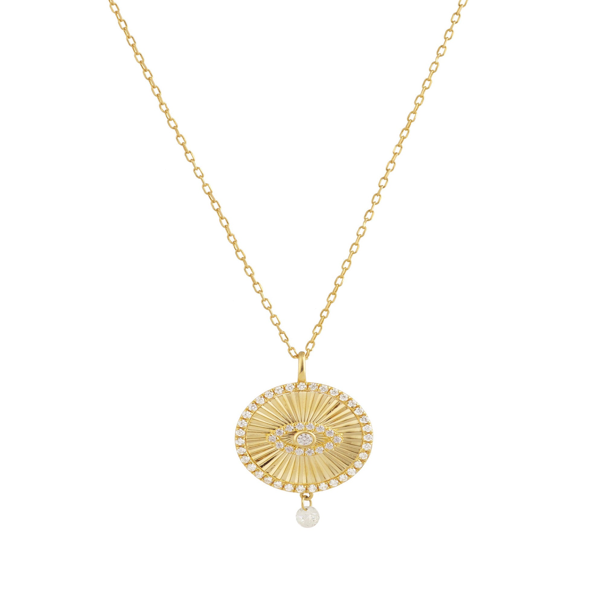 Collier Talisman Porte-bonheur Œil serti de diamants - Plaqué Or
