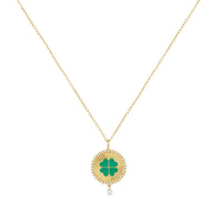 Collier Talisman Porte-bonheur Trèfle vert - Plaqué Or