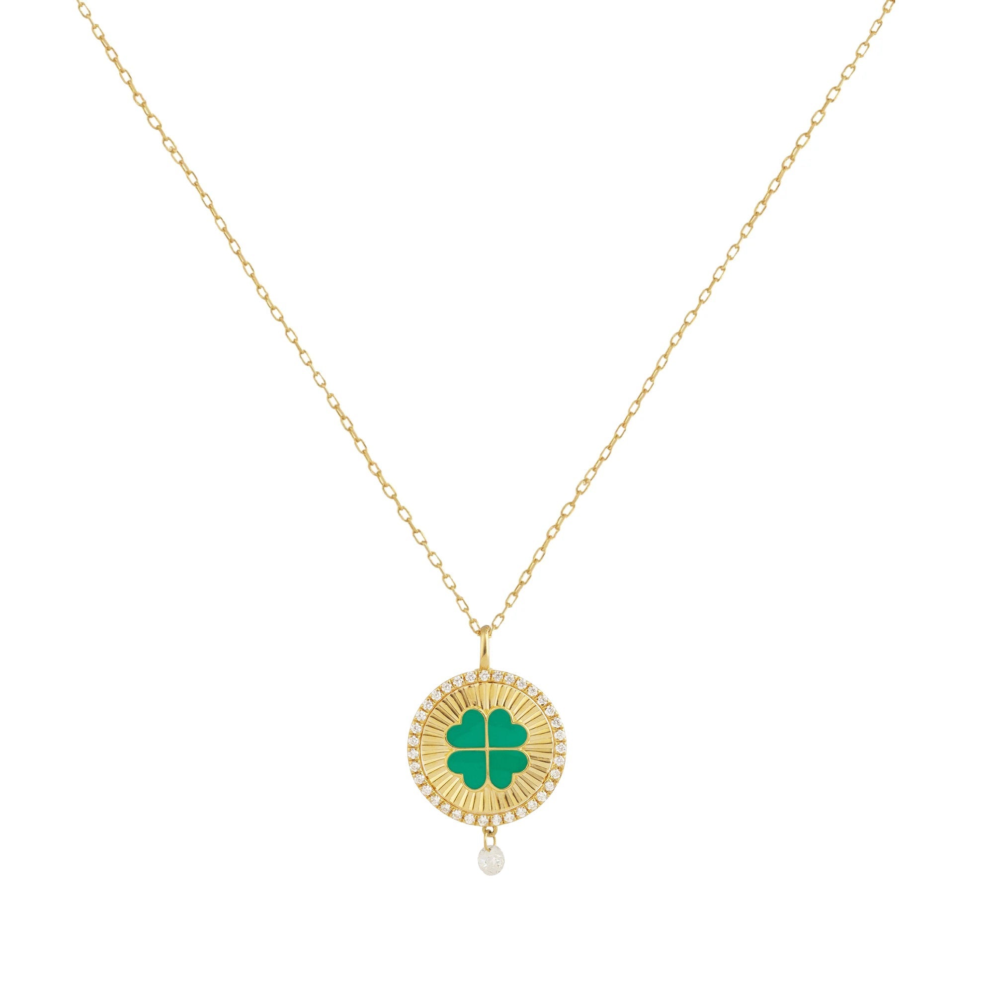 Collier Talisman Porte-bonheur Trèfle vert - Plaqué Or