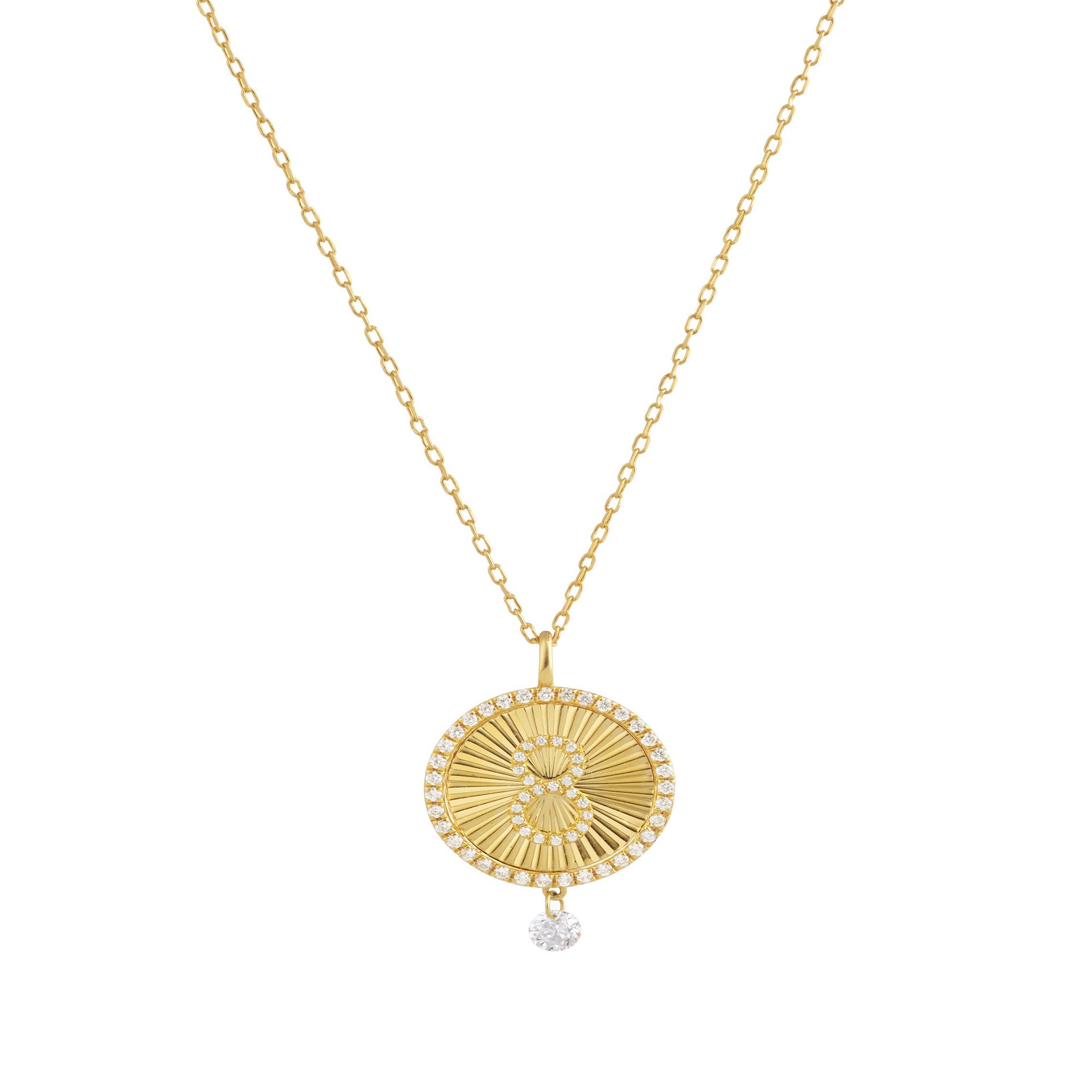 Collier Talisman Porte-bonheur 8 serti de diamants - Plaqué Or