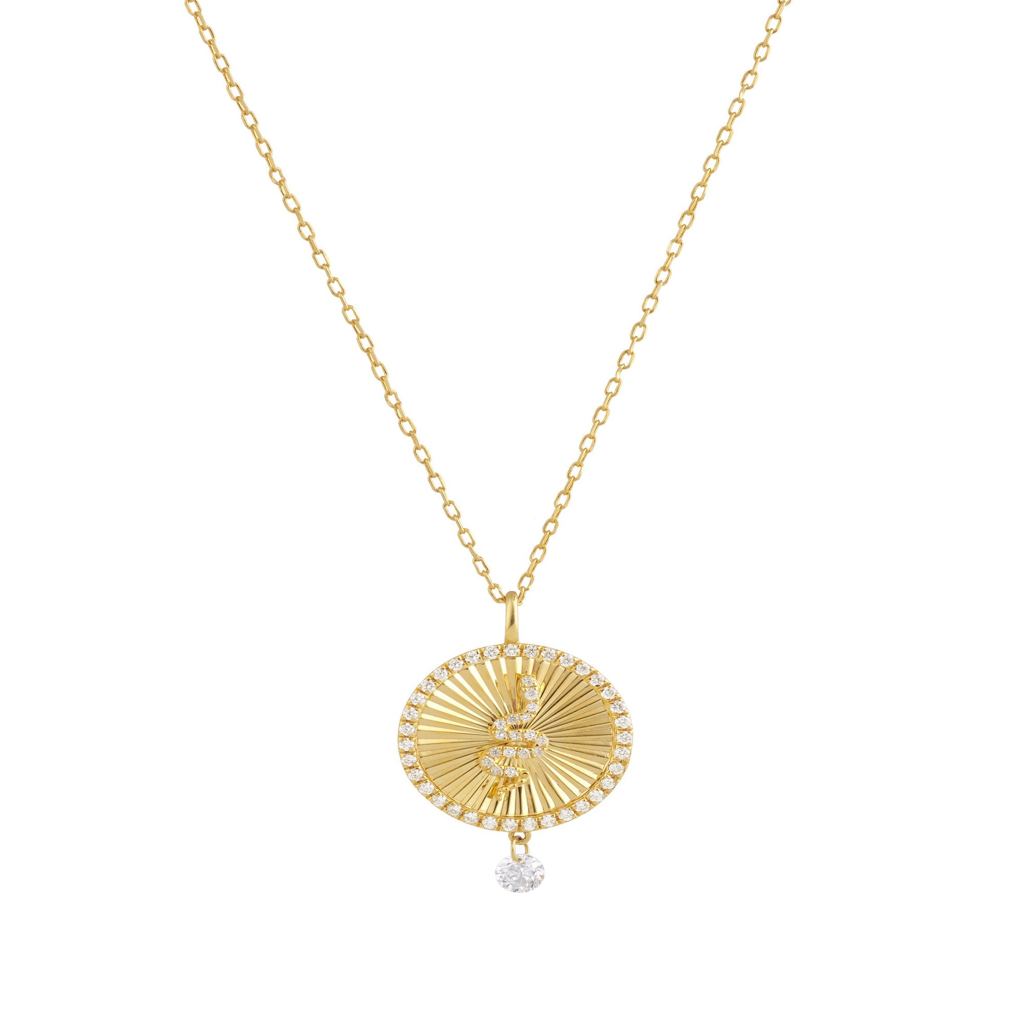 Collier Talisman Porte-bonheur Serpent serti de diamants - Plaqué Or