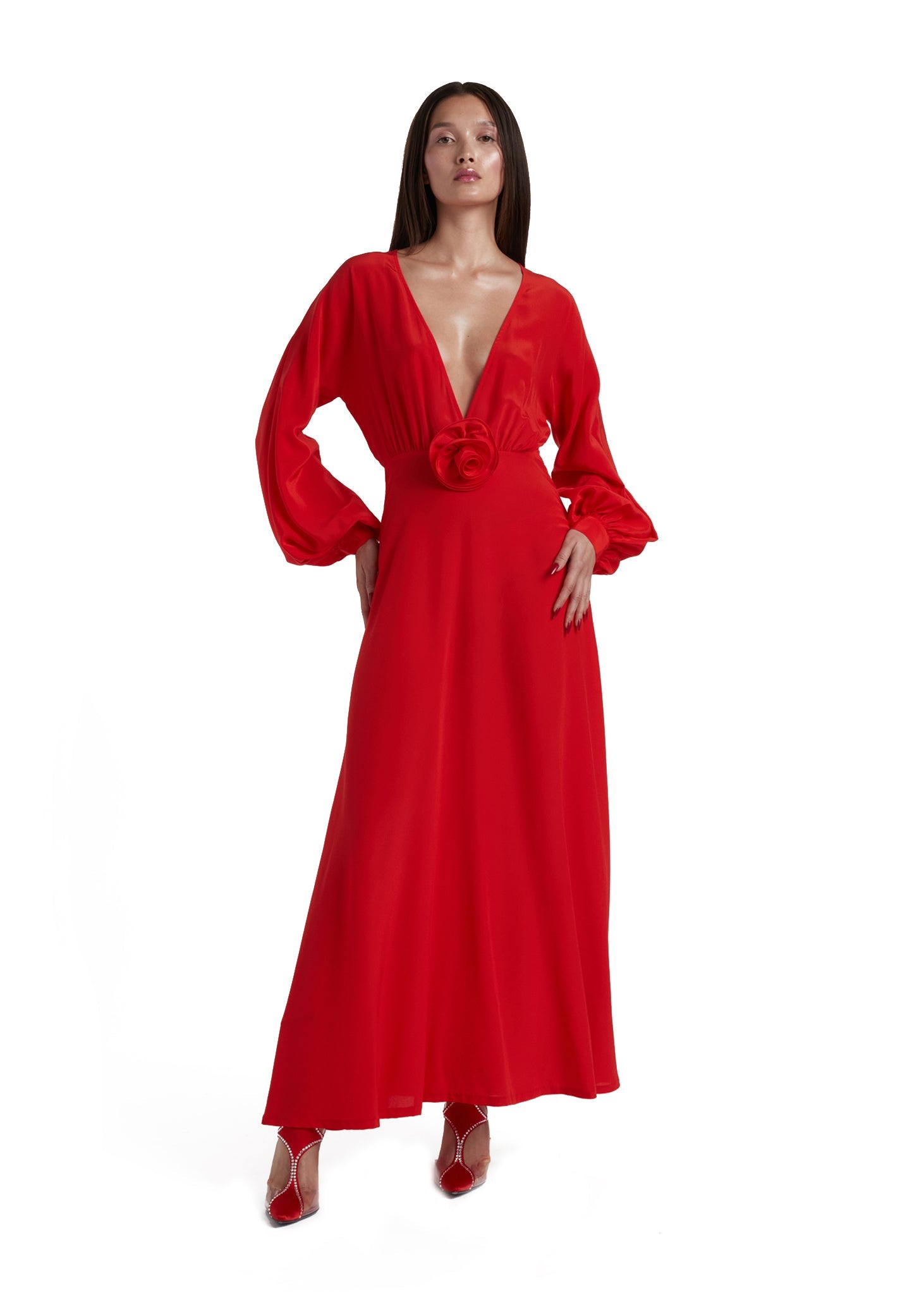 Robe longue Nadia en soie - Cherry