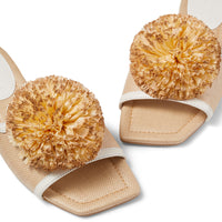 Sandales Nako plates à pompon en raphia - Natural & Latte Mix