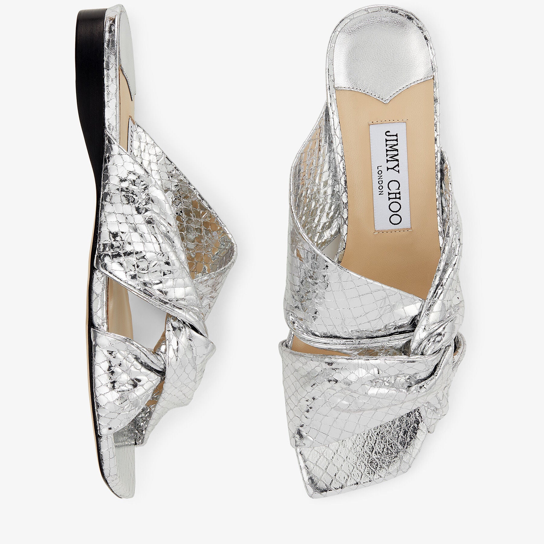 Sandales Narisa plates en cuir effet candy wrap - Silver