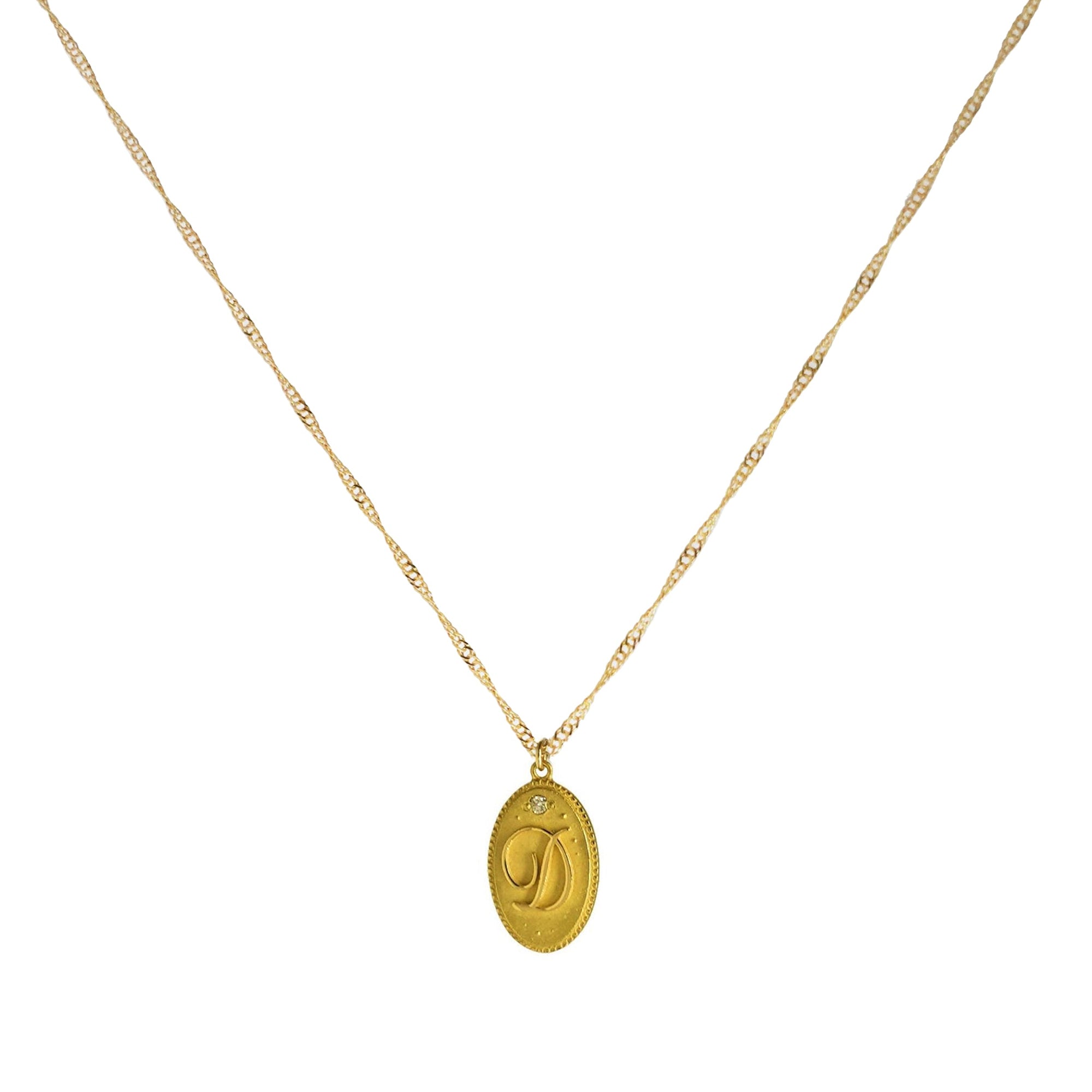 1qty RELIQUAT 480€/ QTY IN : 1-QTY OUT : 0- ST : 0% // Collier petite médaillon la lettre D - 40 cm-Jaune