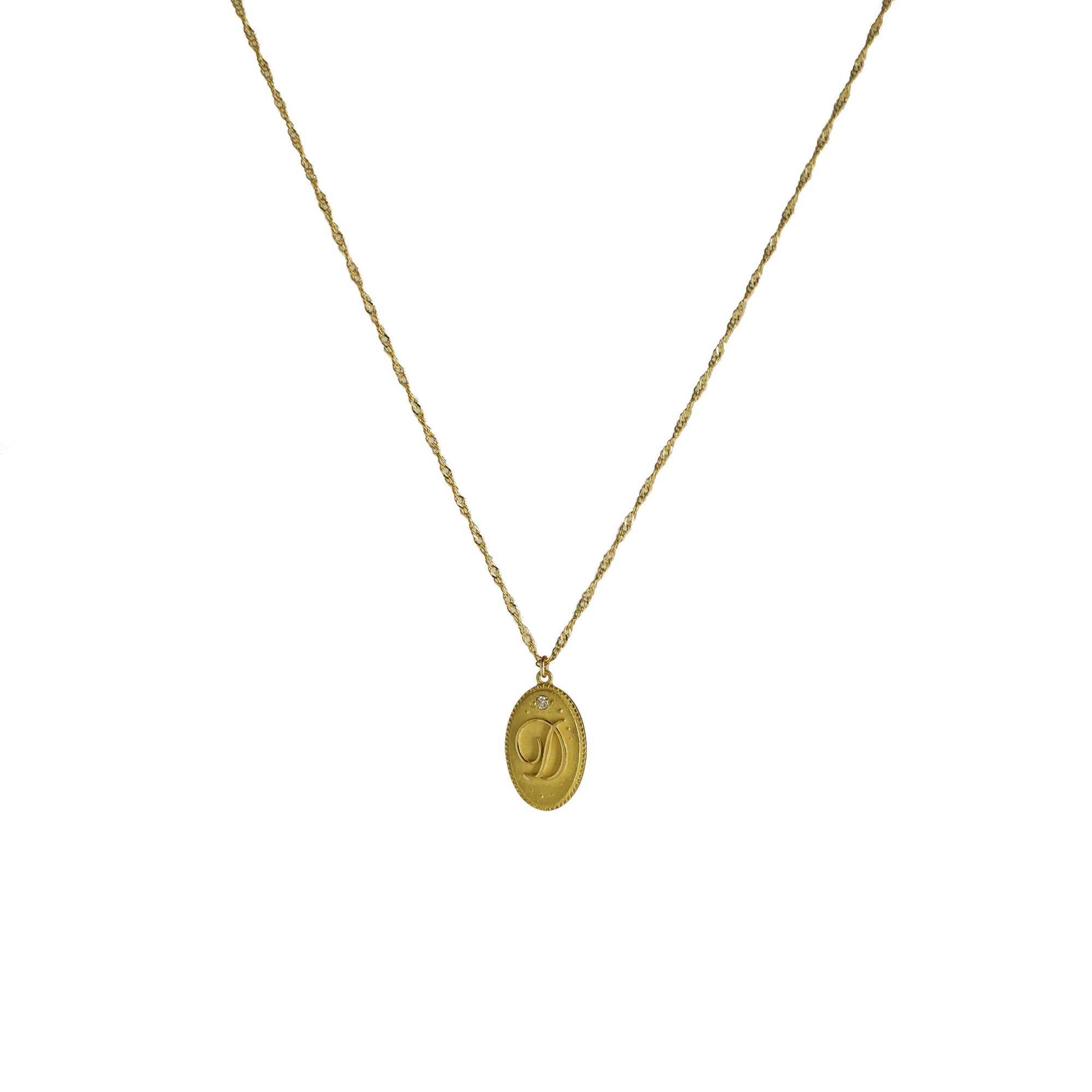 Collier Médaillon Lettre D serti d'un diamant - Or Jaune