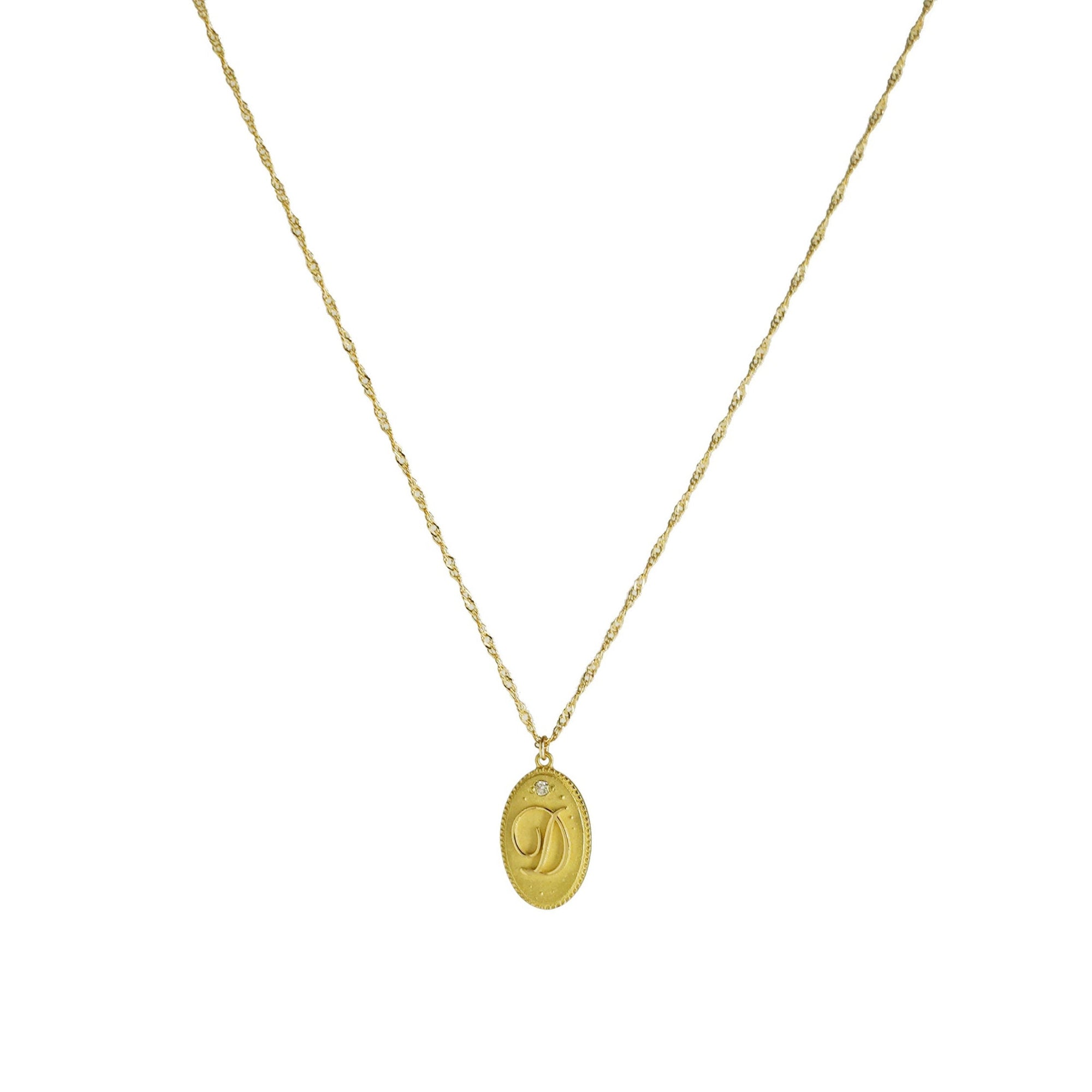1qty RELIQUAT 480€/ QTY IN : 1-QTY OUT : 0- ST : 0% // Collier petite médaillon la lettre D - 40 cm-Jaune