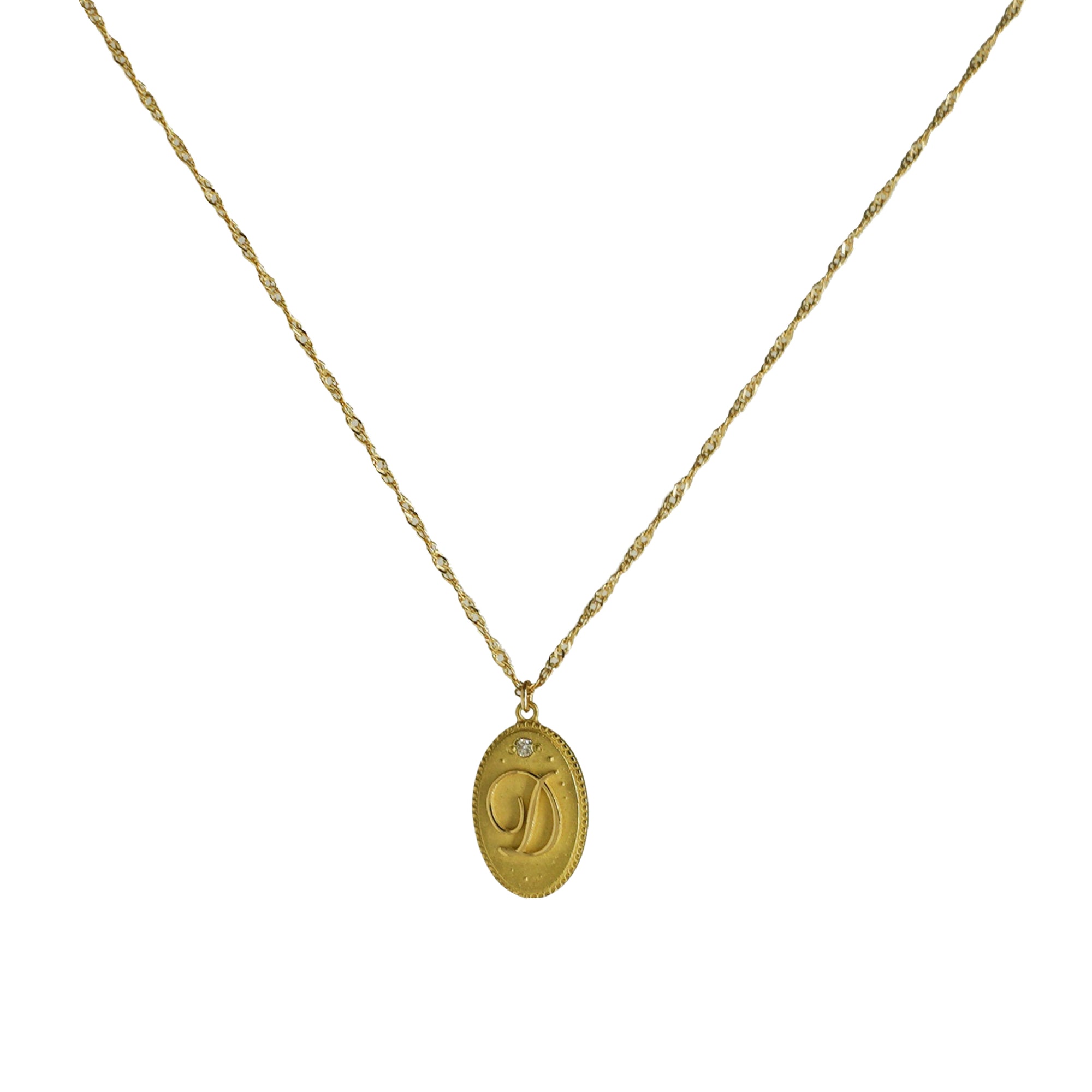 Collier Médaillon Lettre D serti d'un diamant - Or Jaune