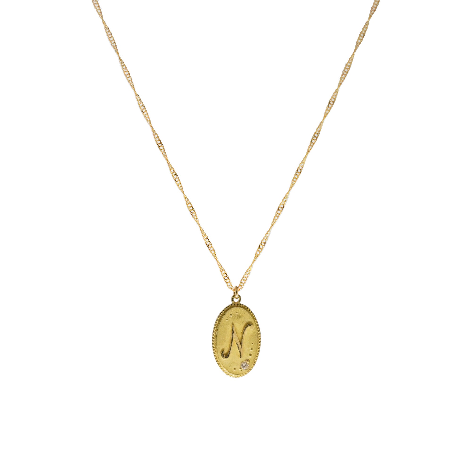 Collier Médaillon Lettre N serti d'un diamant - Or Jaune