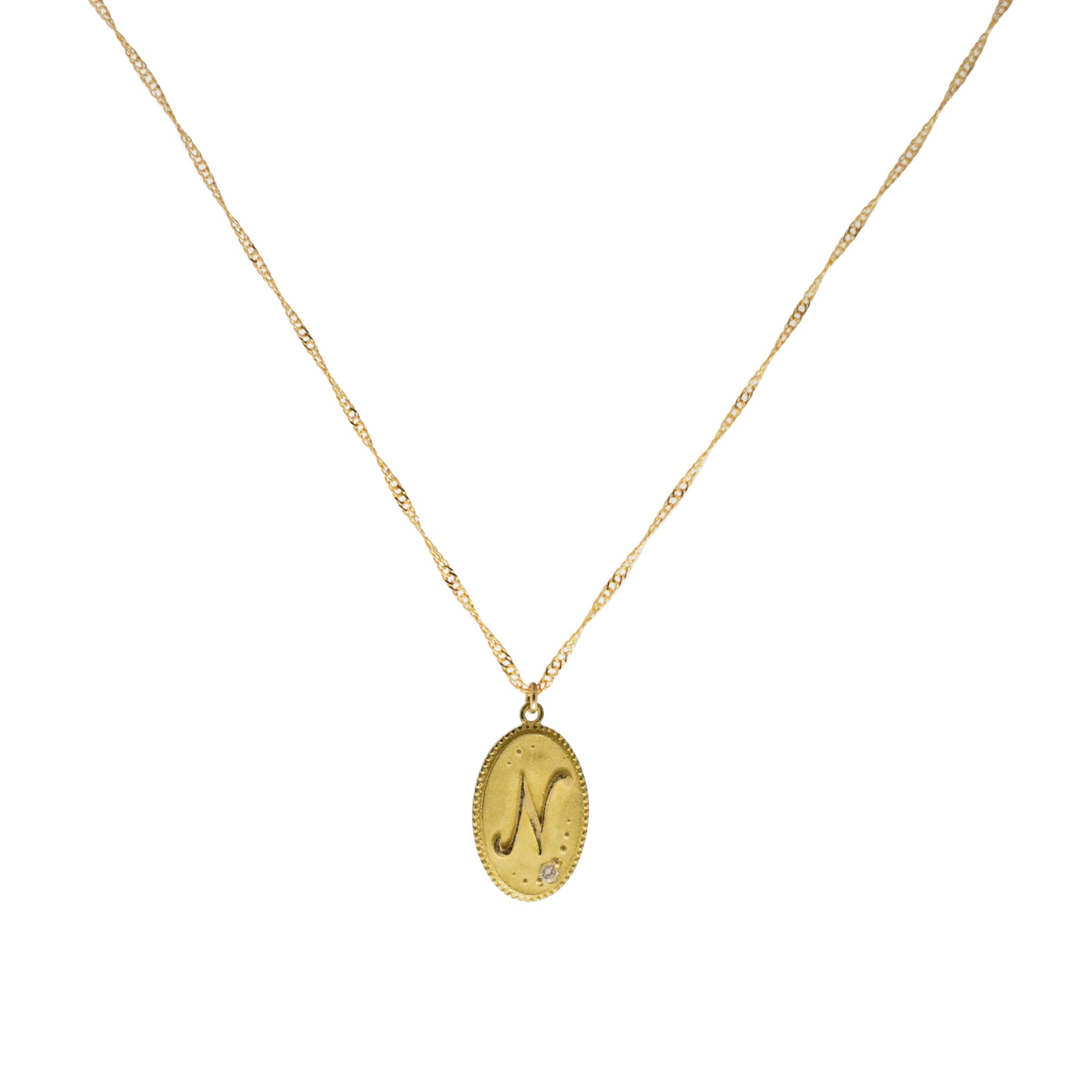 Collier Médaillon Lettre N serti d'un diamant - Or Jaune