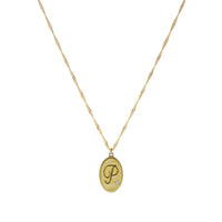 1qty RELIQUAT 480€/ QTY IN : 1-QTY OUT : 0- ST : 0% // Collier petite médaillon la lettre P - 40 cm-Jaune