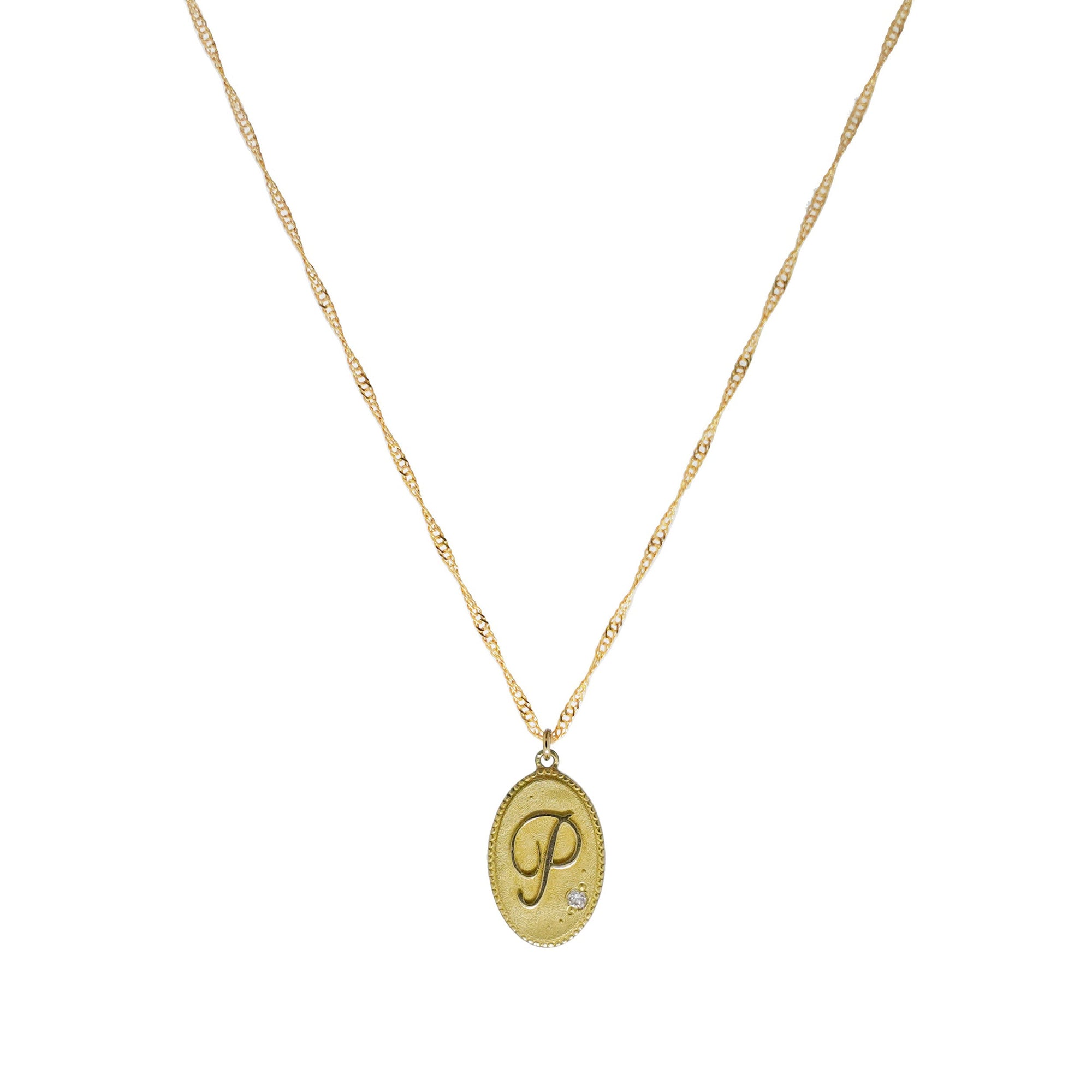 1qty RELIQUAT 480€/ QTY IN : 1-QTY OUT : 0- ST : 0% // Collier petite médaillon la lettre P - 40 cm-Jaune