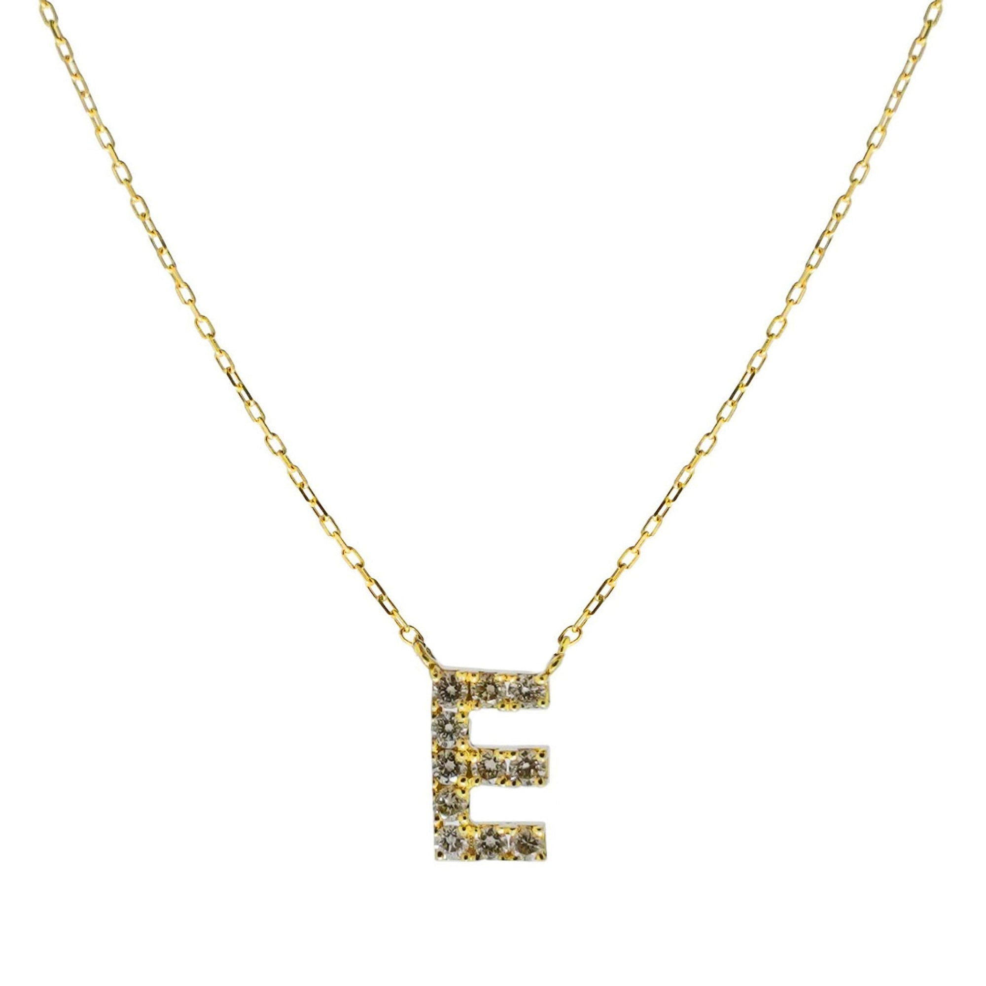 1qty RELIQUAT 580€/ QTY IN : 1-QTY OUT : 0- ST : 0% // Collier lettre E pavé diamant - 40 cm-Jaune