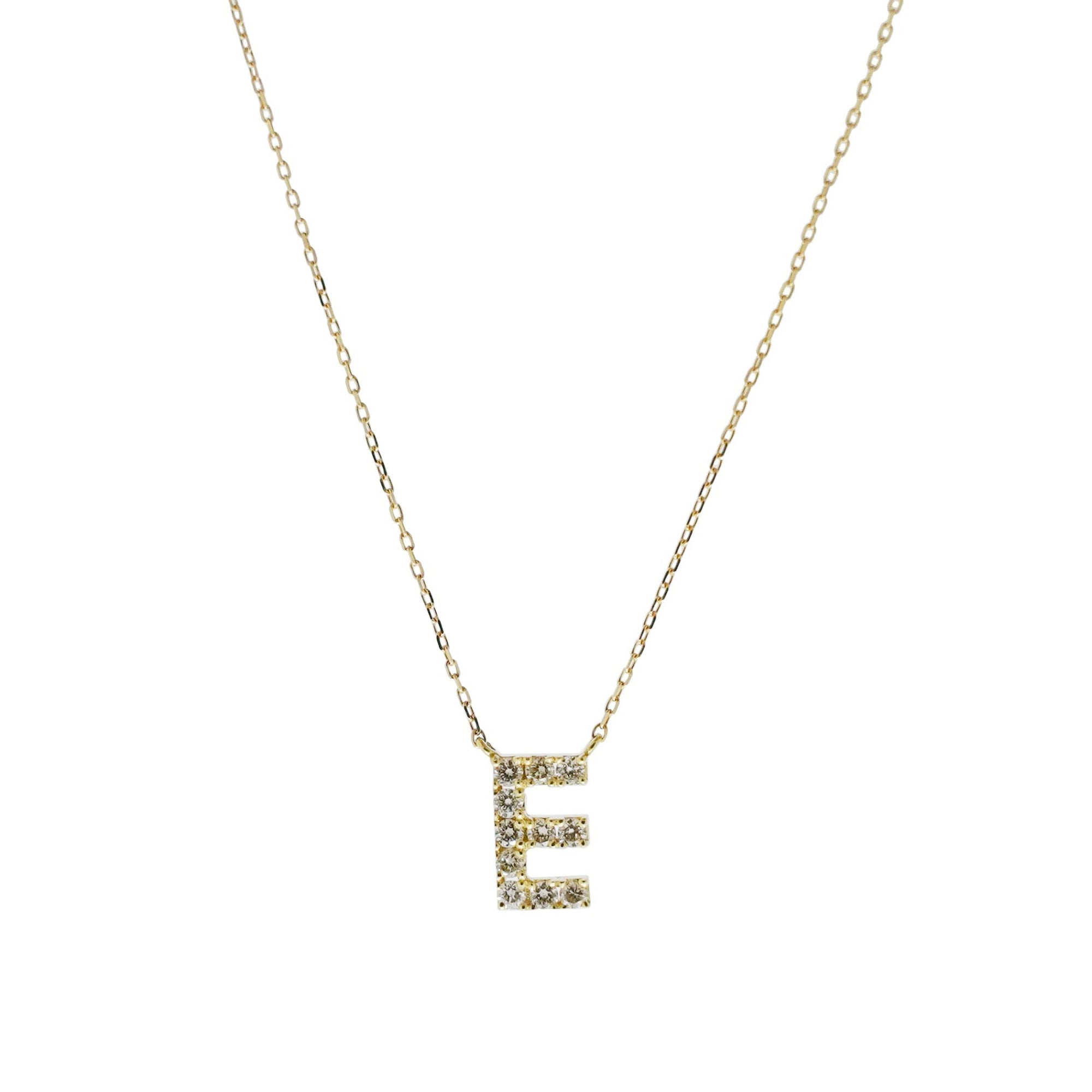1qty RELIQUAT 580€/ QTY IN : 1-QTY OUT : 0- ST : 0% // Collier lettre E pavé diamant - 40 cm-Jaune