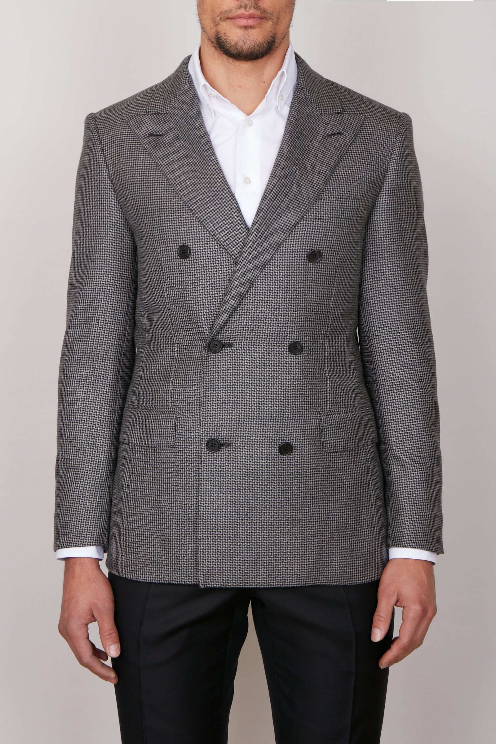 Veste blazer croisée à motif en cuir - Gris