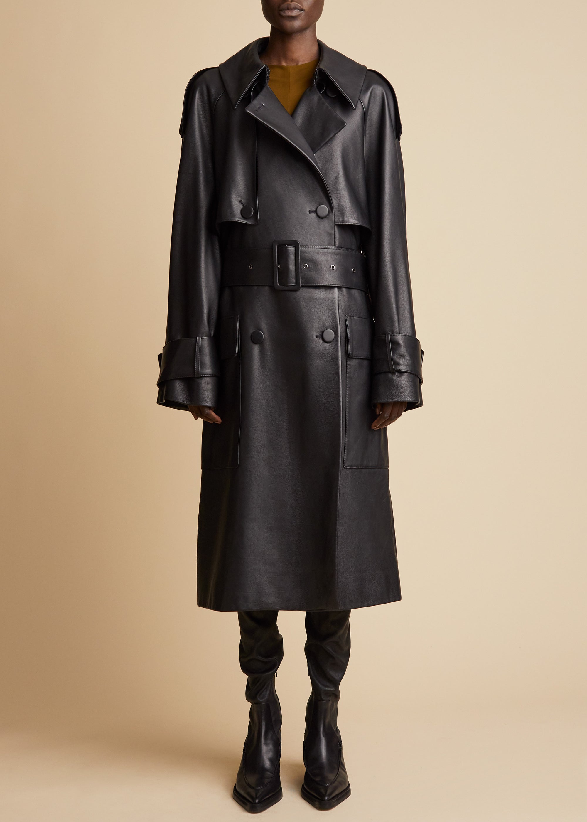 Nedding trench in leather - Black