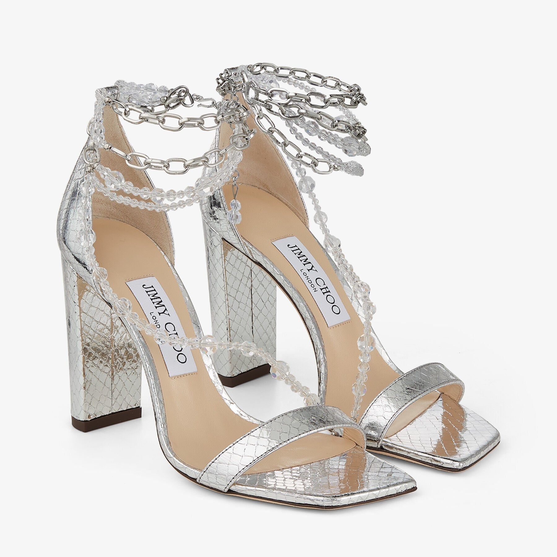 Neena 100 leather sandals - Silver, Crystal & Silver