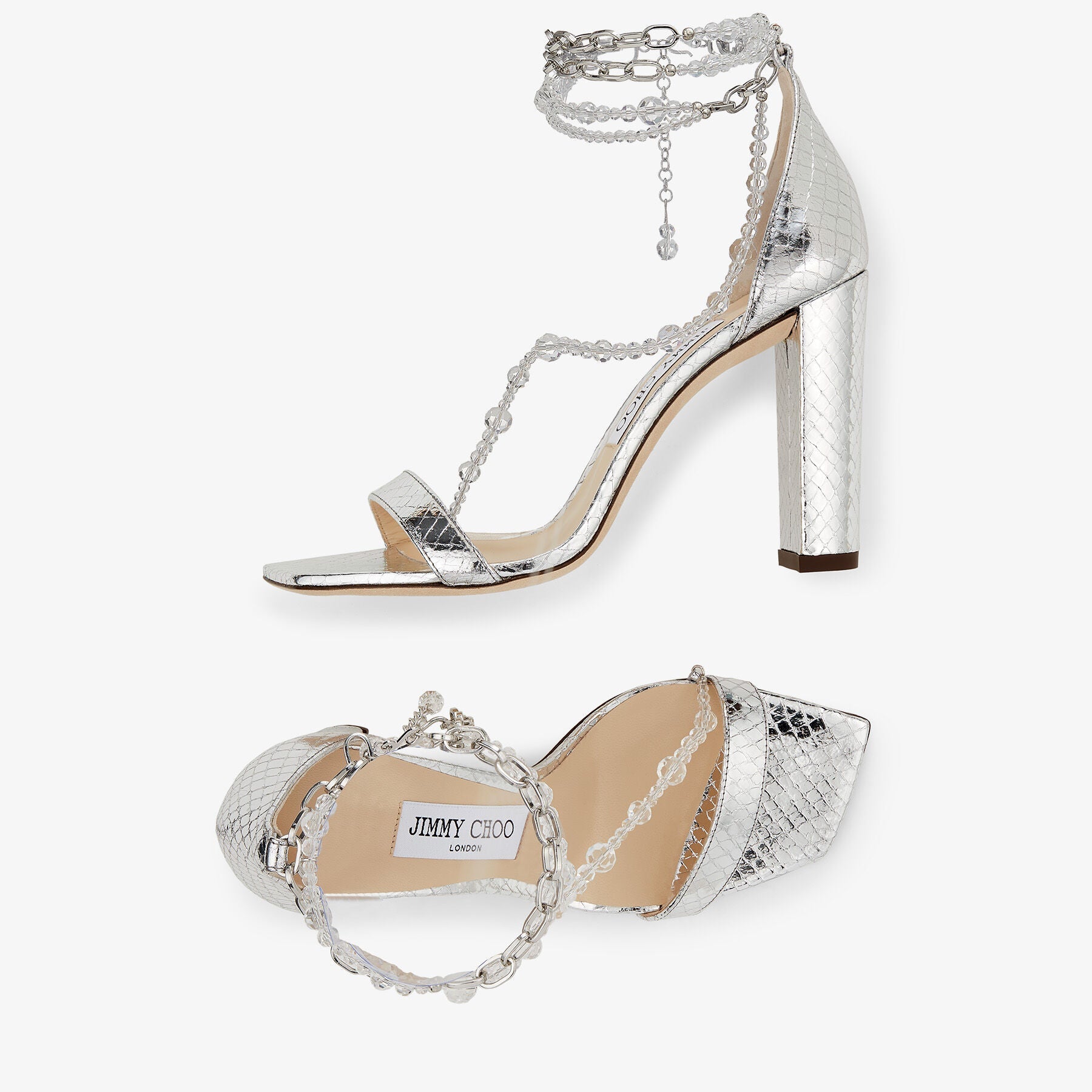 Neena 100 leather sandals - Silver, Crystal & Silver
