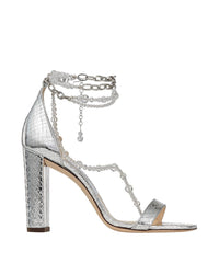 Neena 100 leather sandals - Silver, Crystal & Silver