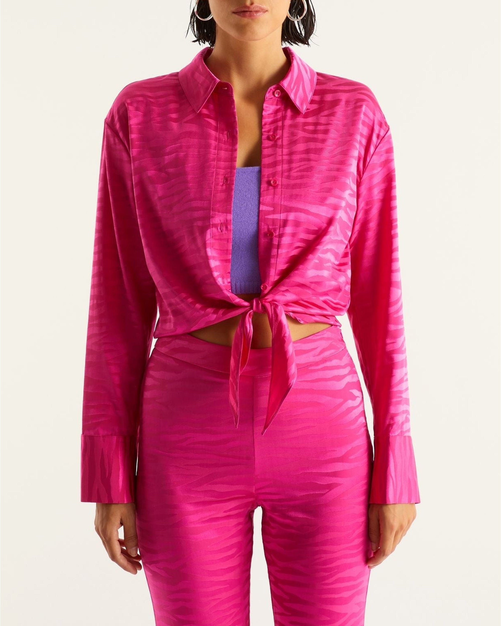 Chemise Emma en soie - Pink Jacquard