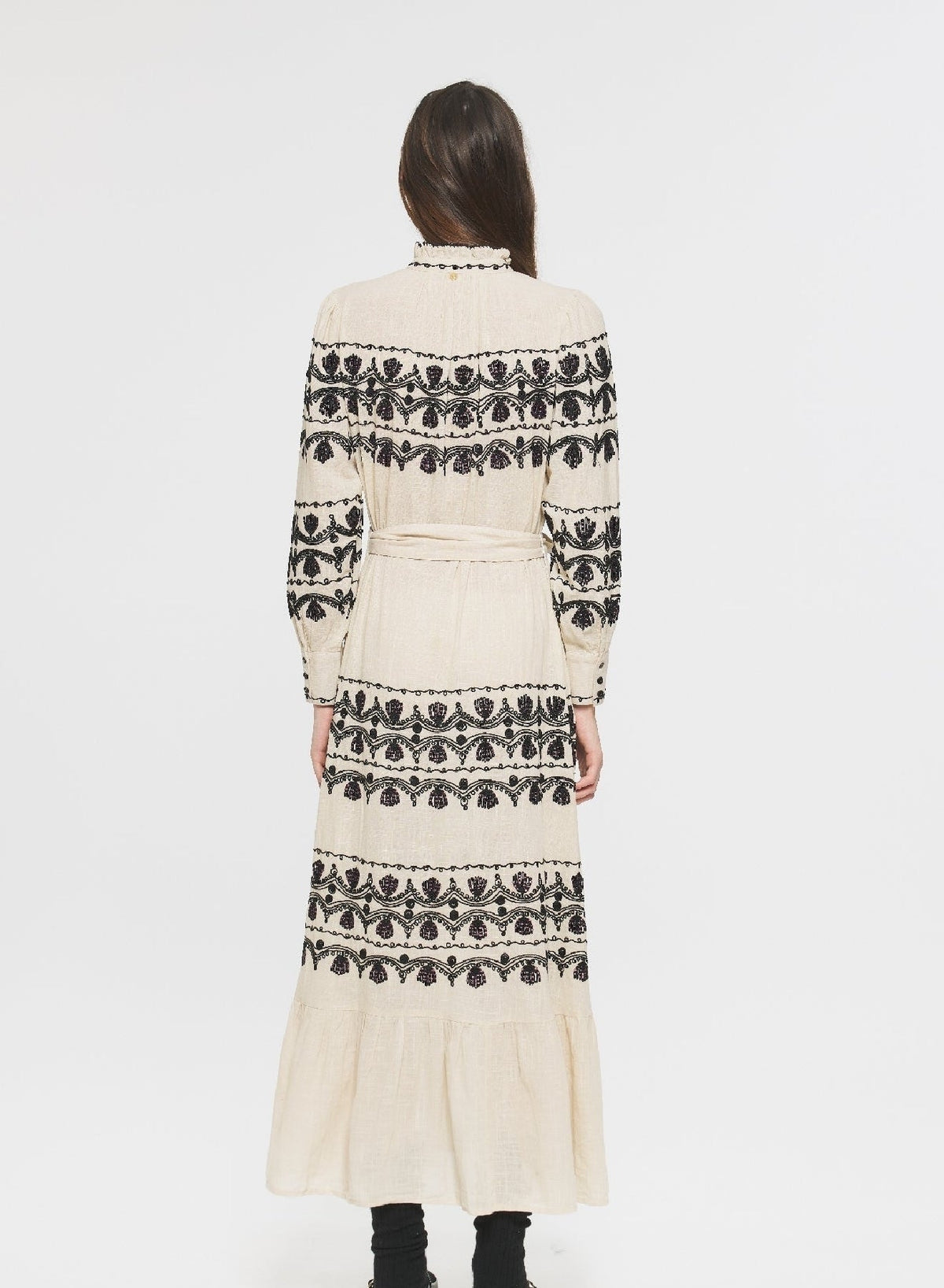 Robe longue brodée Nelly - Cream