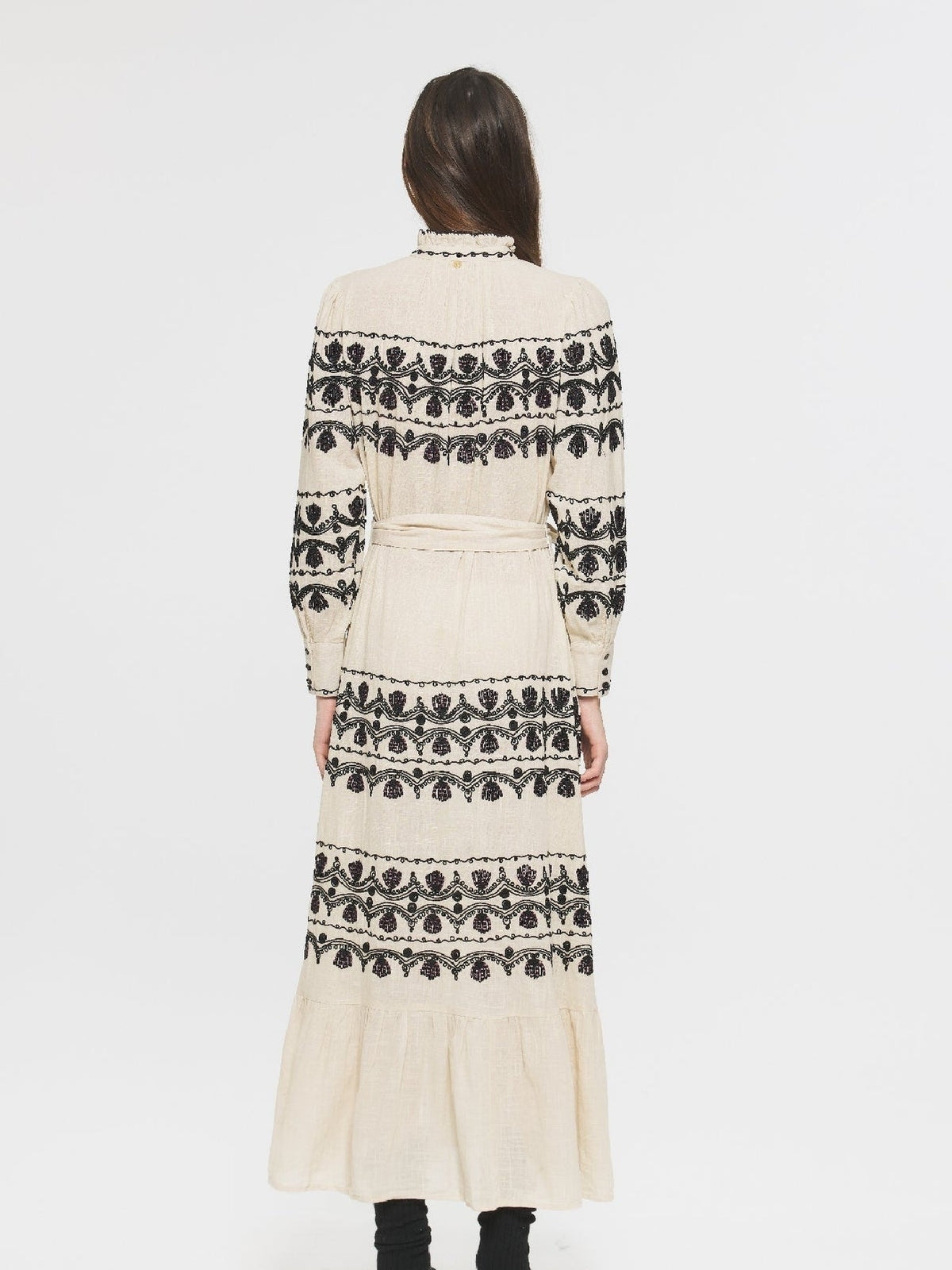 Robe longue brodée Nelly - Cream