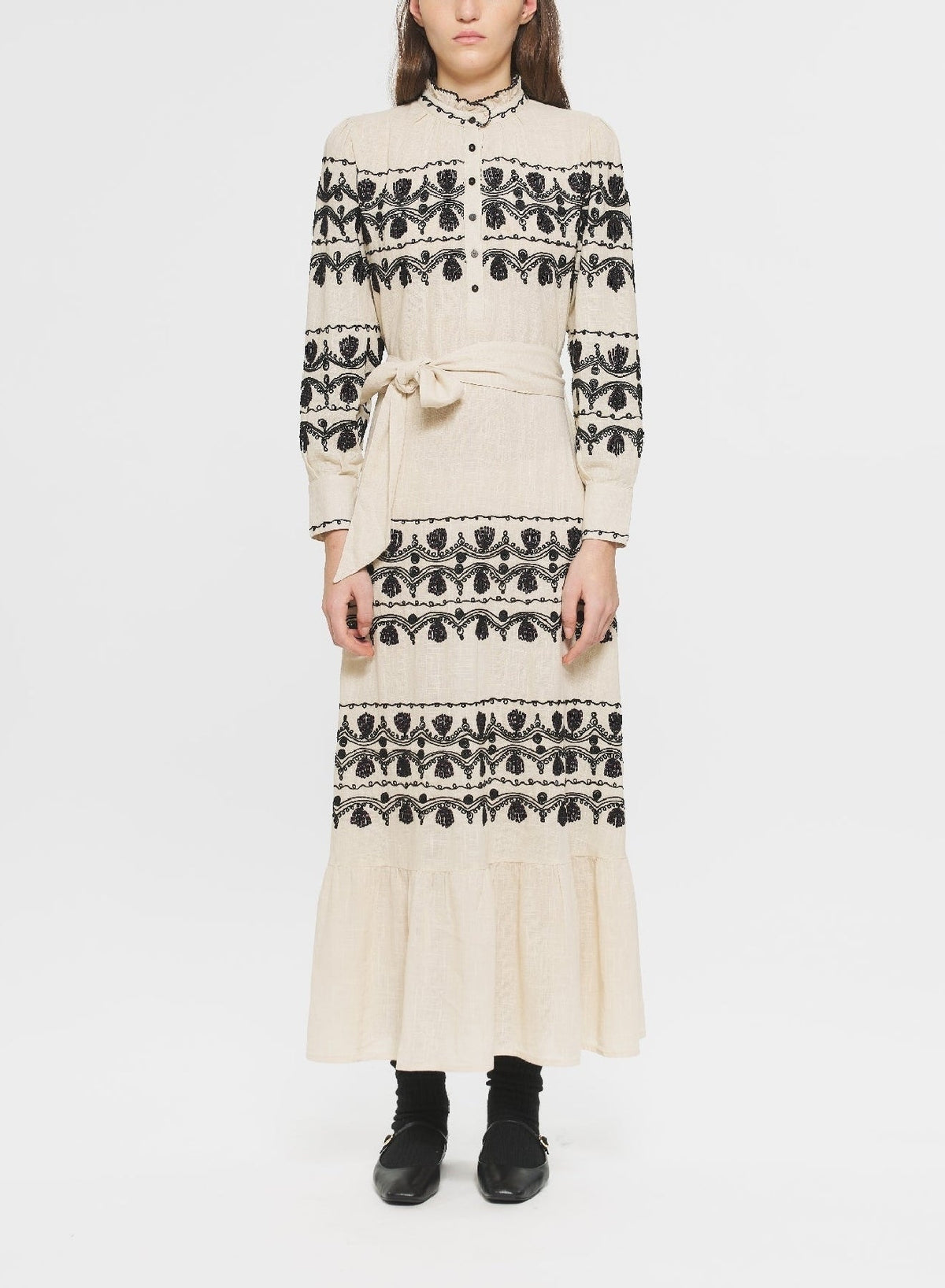 Robe longue brodée Nelly - Cream
