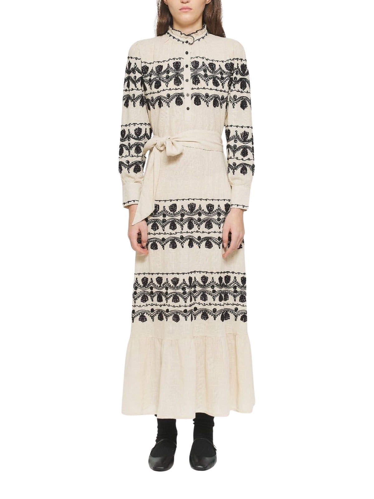 Robe longue brodée Nelly - Cream