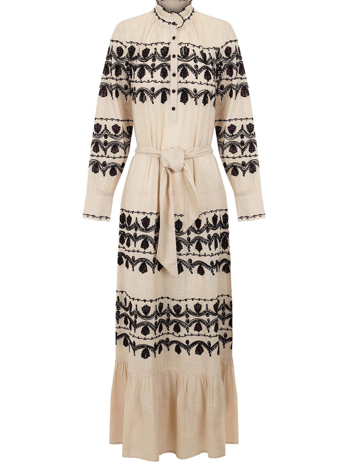 Robe longue brodée Nelly - Cream