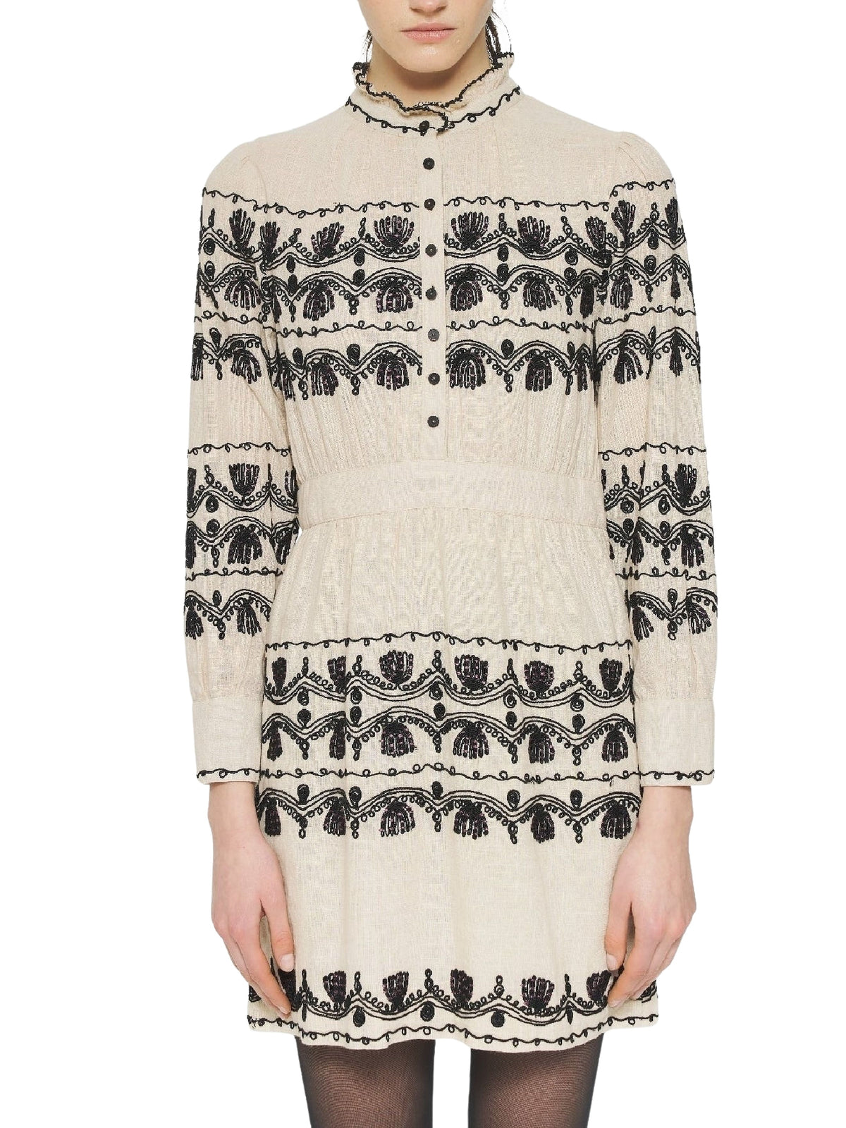 Robe courte brodée Nelly - Cream