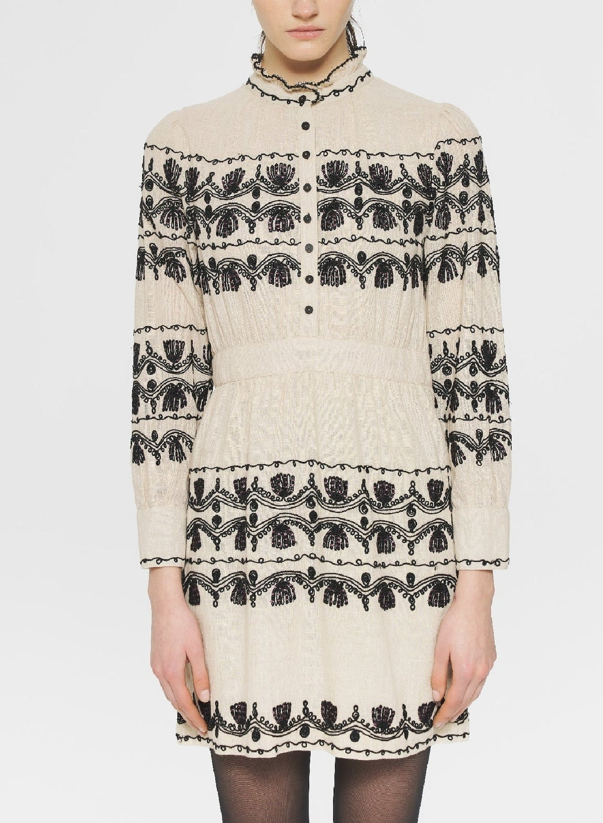 Robe courte brodée Nelly - Cream