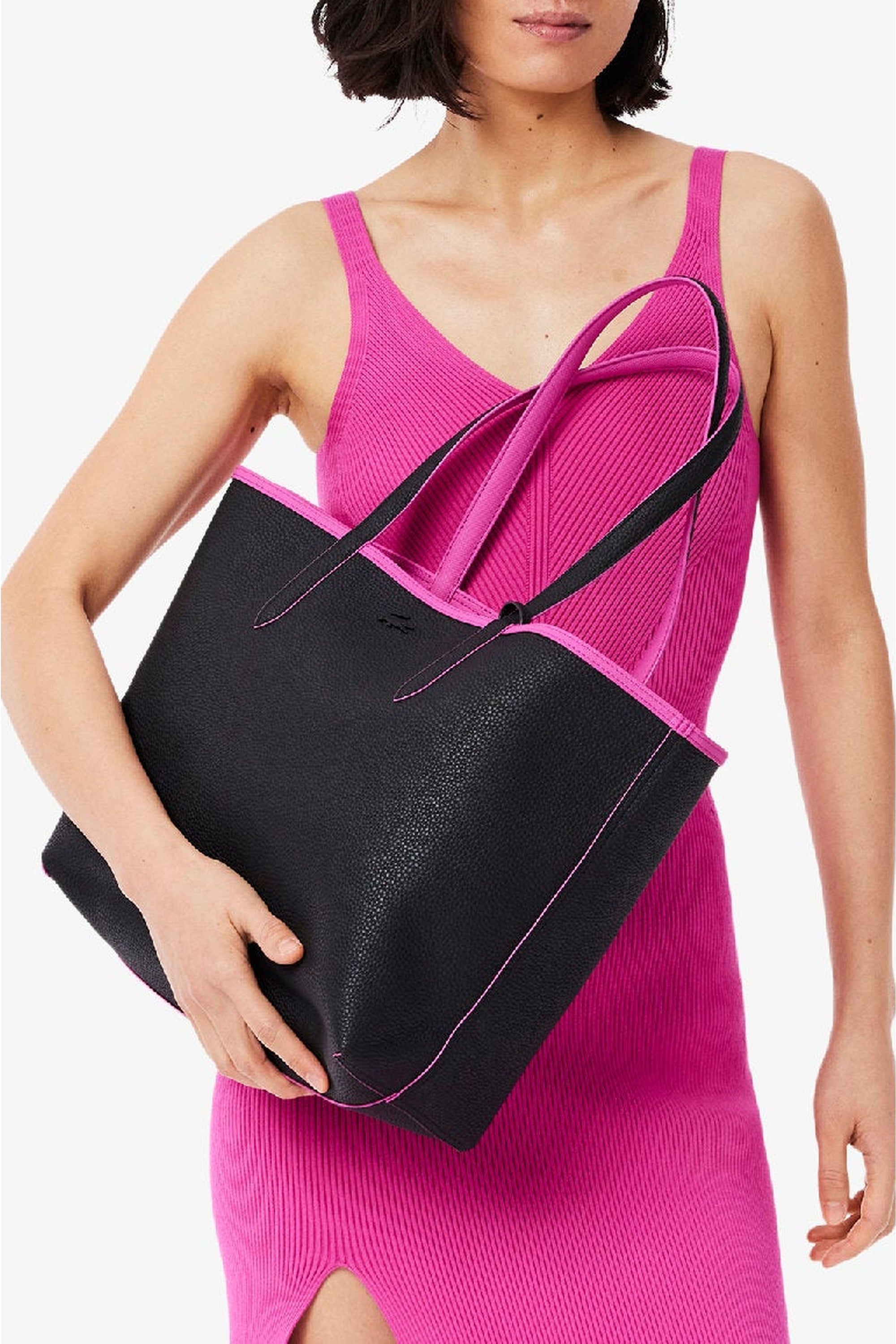 Sac cabas Anna réversible avec pochette en piqué - Malva Noir