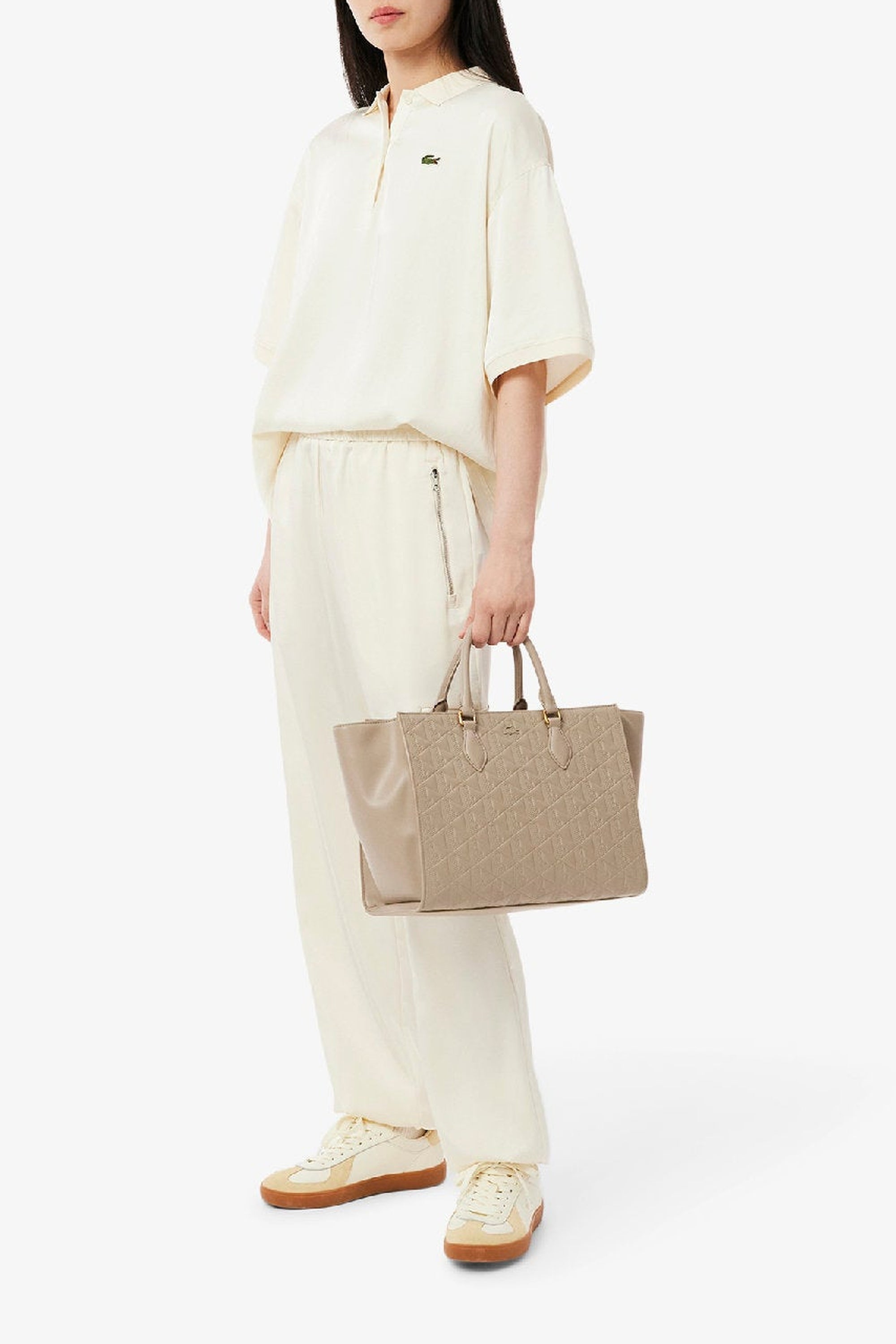 Grand sac cabas Maheki monogramme en cuir - Simply Taupe